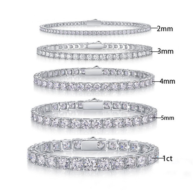 2-5mm Round Cut Moissanite Tennis Chain S925 Sterling Silver Bracelet Necklace