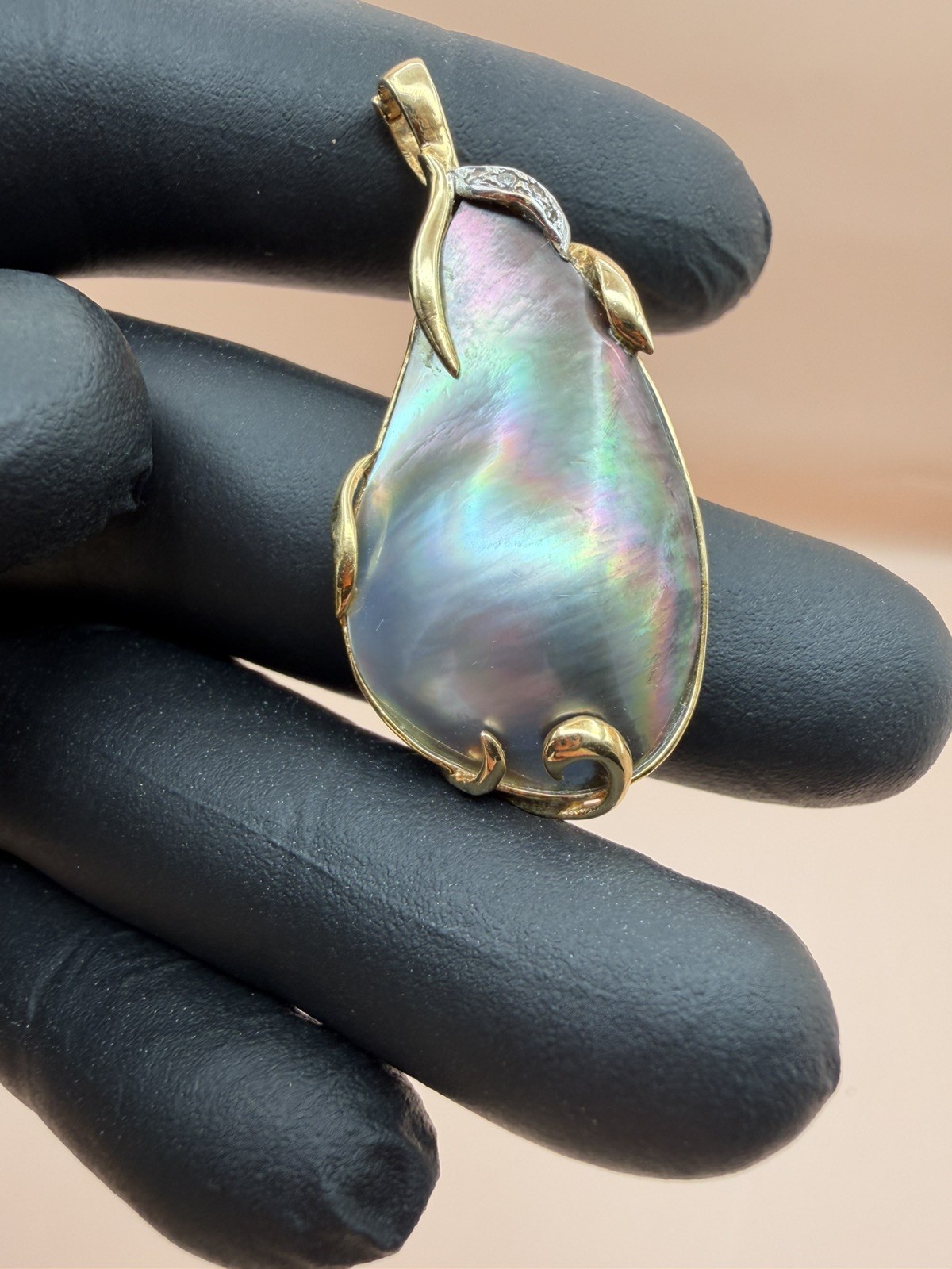 Tahitian South Sea Black Pearl & Diamond 18 K Yellow Gold Enhancer Pendant