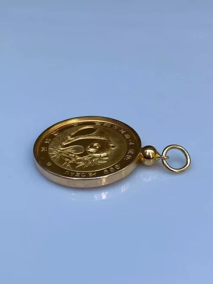 Coin Chines Panda Bear Charm Pendant 925 Silver 14k Yellow Gold Plated 18″ chain