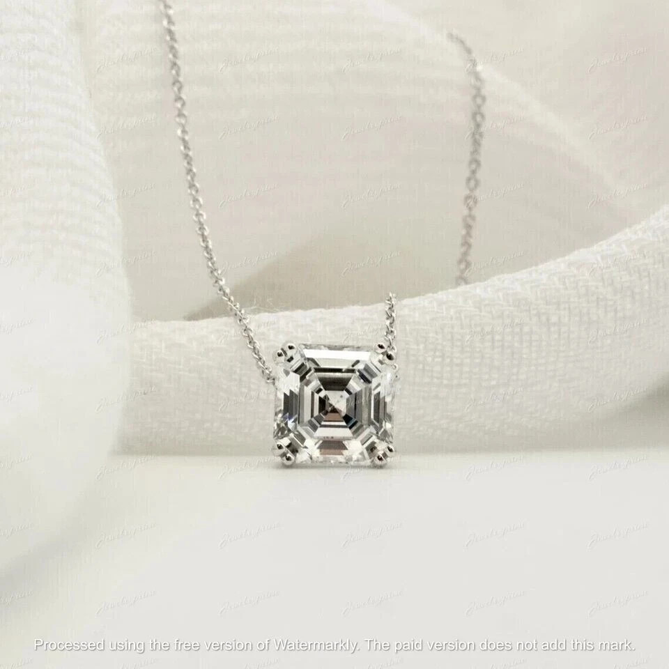 3Ct Asscher Lab-Created Diamond Women Solitaire Pendant 14k White Gold Plated