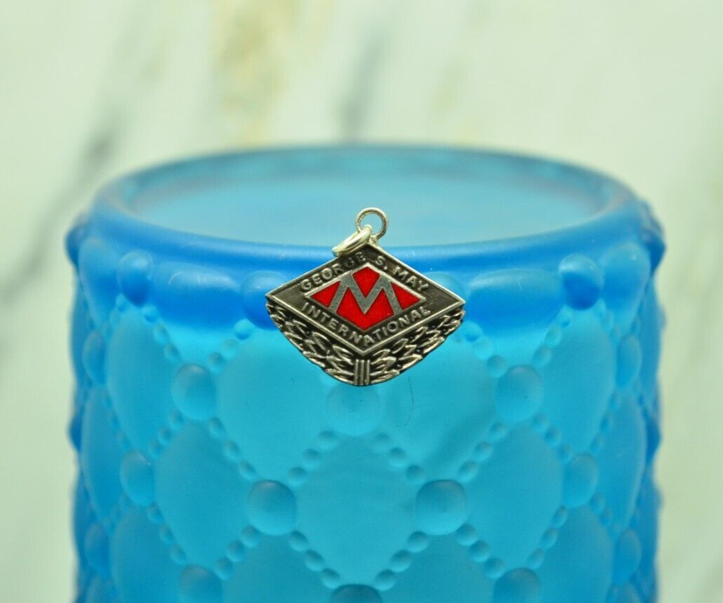 925 Sterling Silver George S May International red enamel pendant charm
