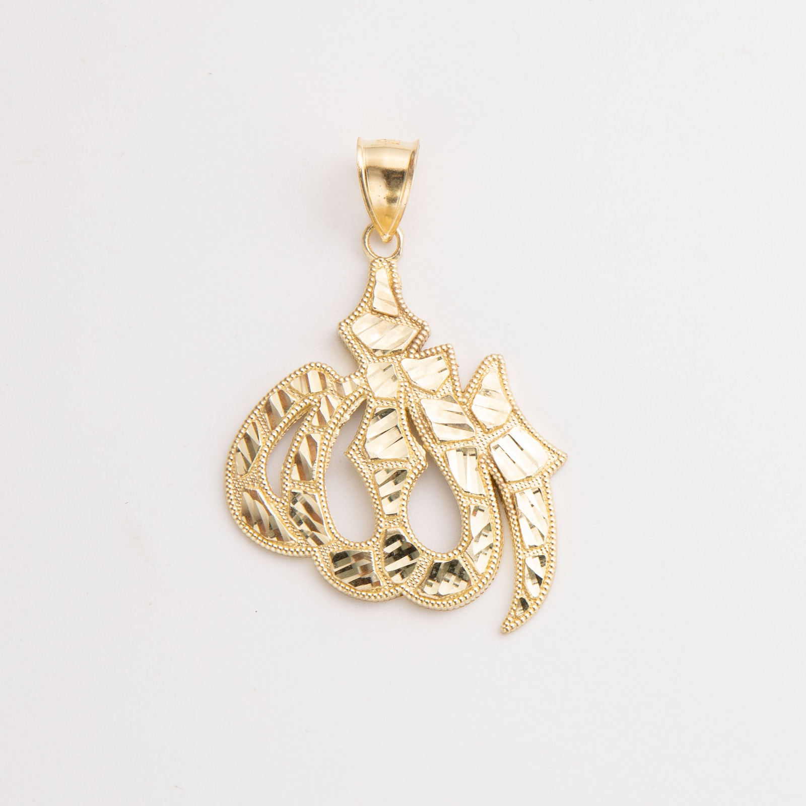 10K Solid Gold Diamond-Cut Allah God Nugget Pendant Yellow Gold