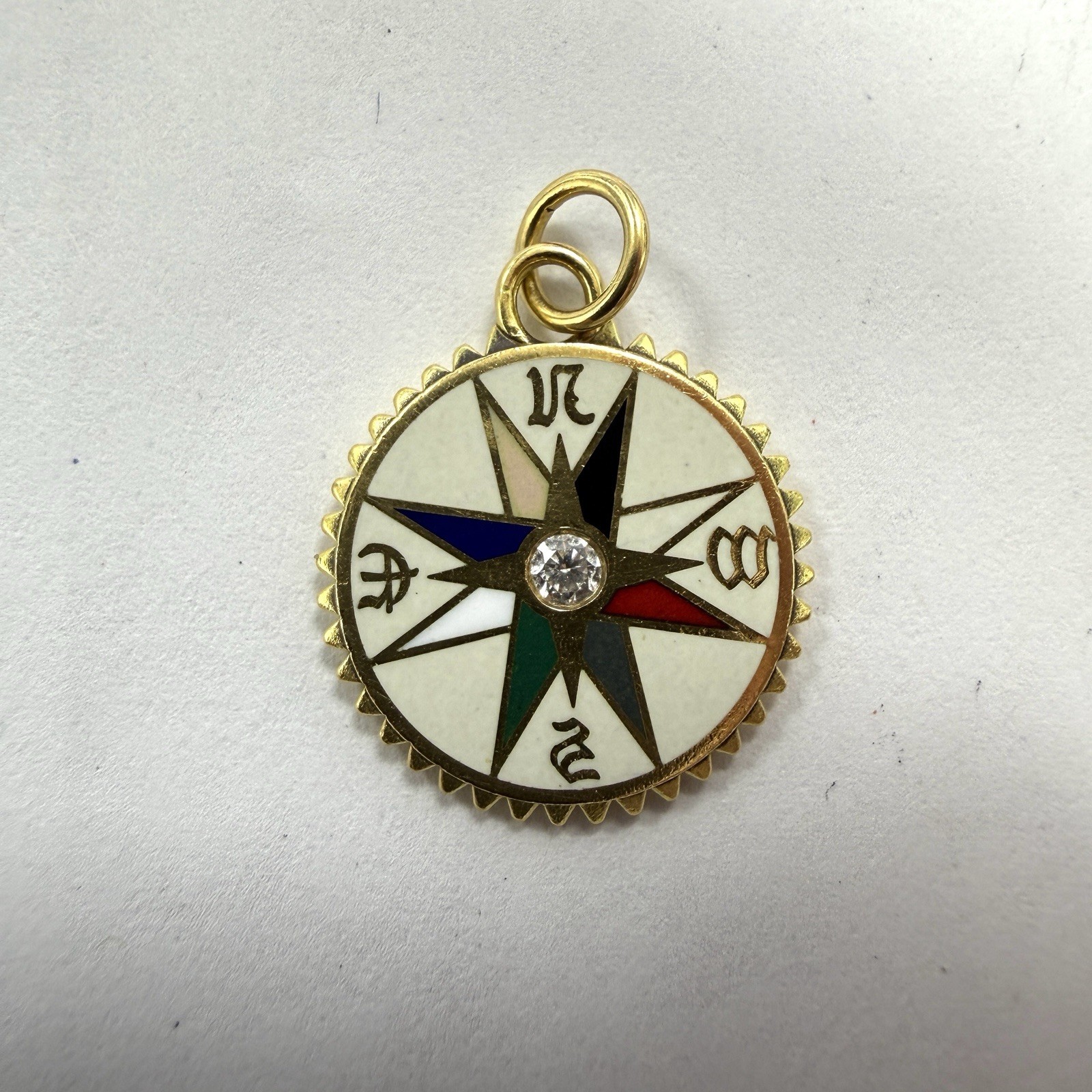 FoundRae Cream Internal Compass Petite Champleve Medallion 18K Gold Diamond