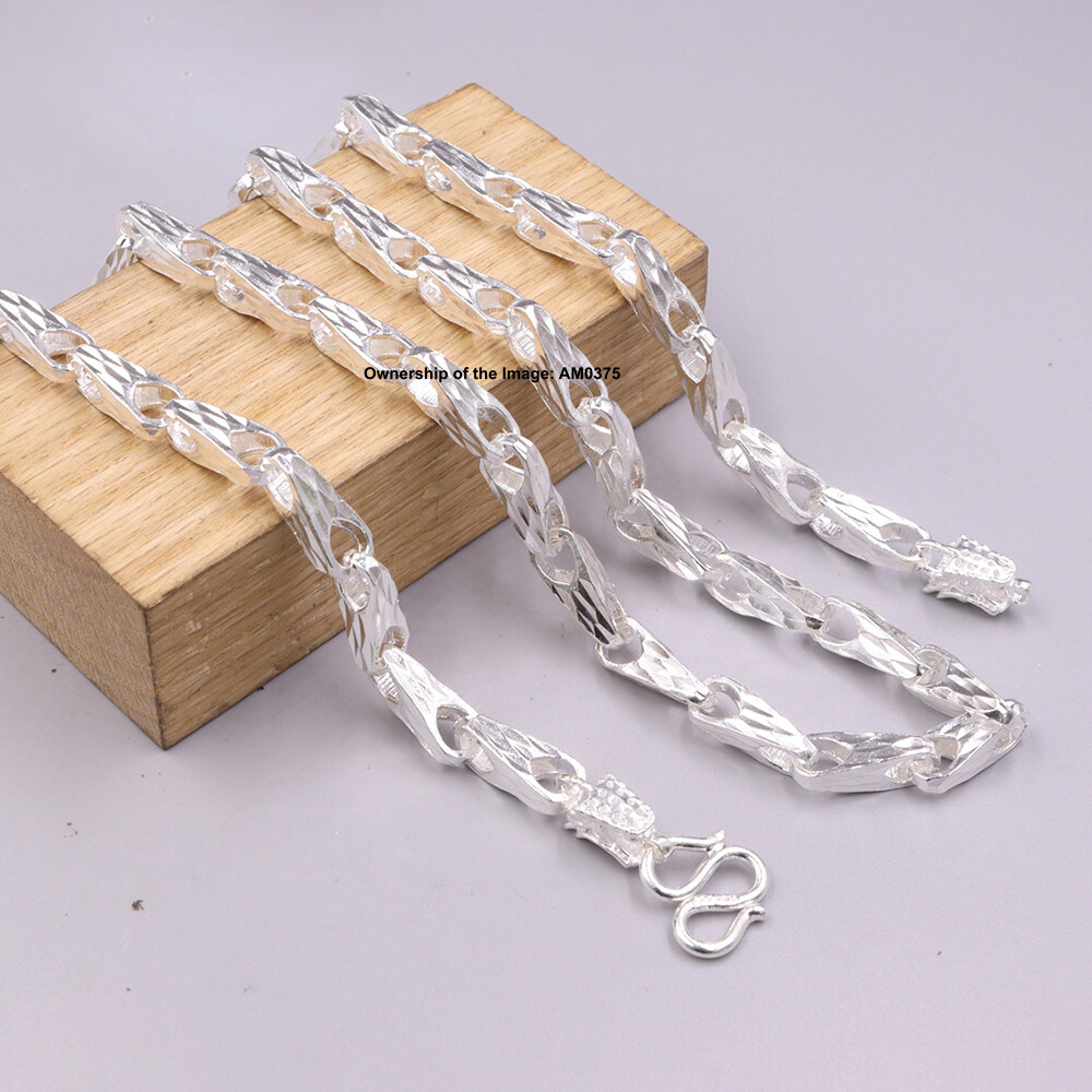 Pure 999 Fine Silver 5mm Triangle Link Chain Dragon Head Necklace 23.6inch
