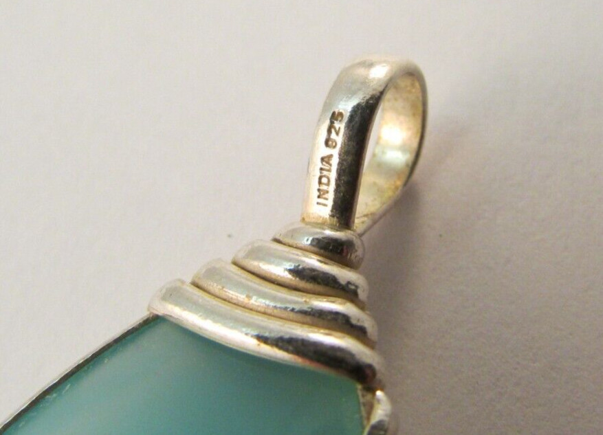 INDIA 925 Sterling Silver Blue Chalcedony Teardrop Pendant