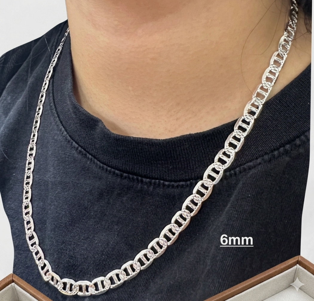 Real Sterling Silver Mens Diamond Cut Mariner Chain Necklace all sizes/Italy