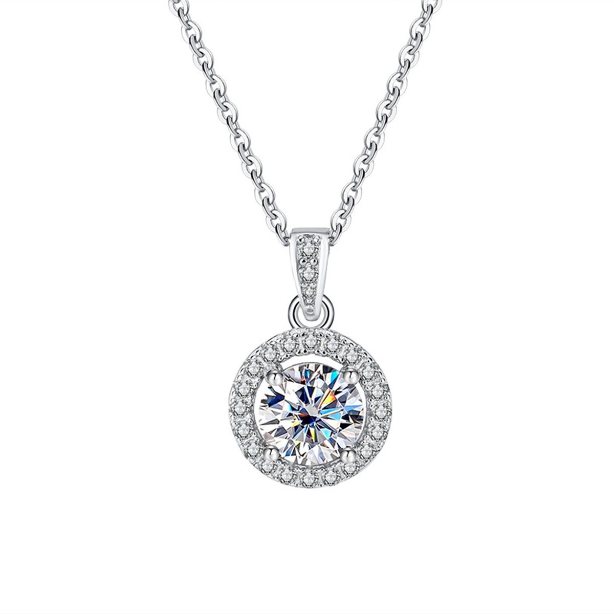 1.00 CT D Color VVS1 Moissanite Zircon Pendant Necklace for Women 925 Silver