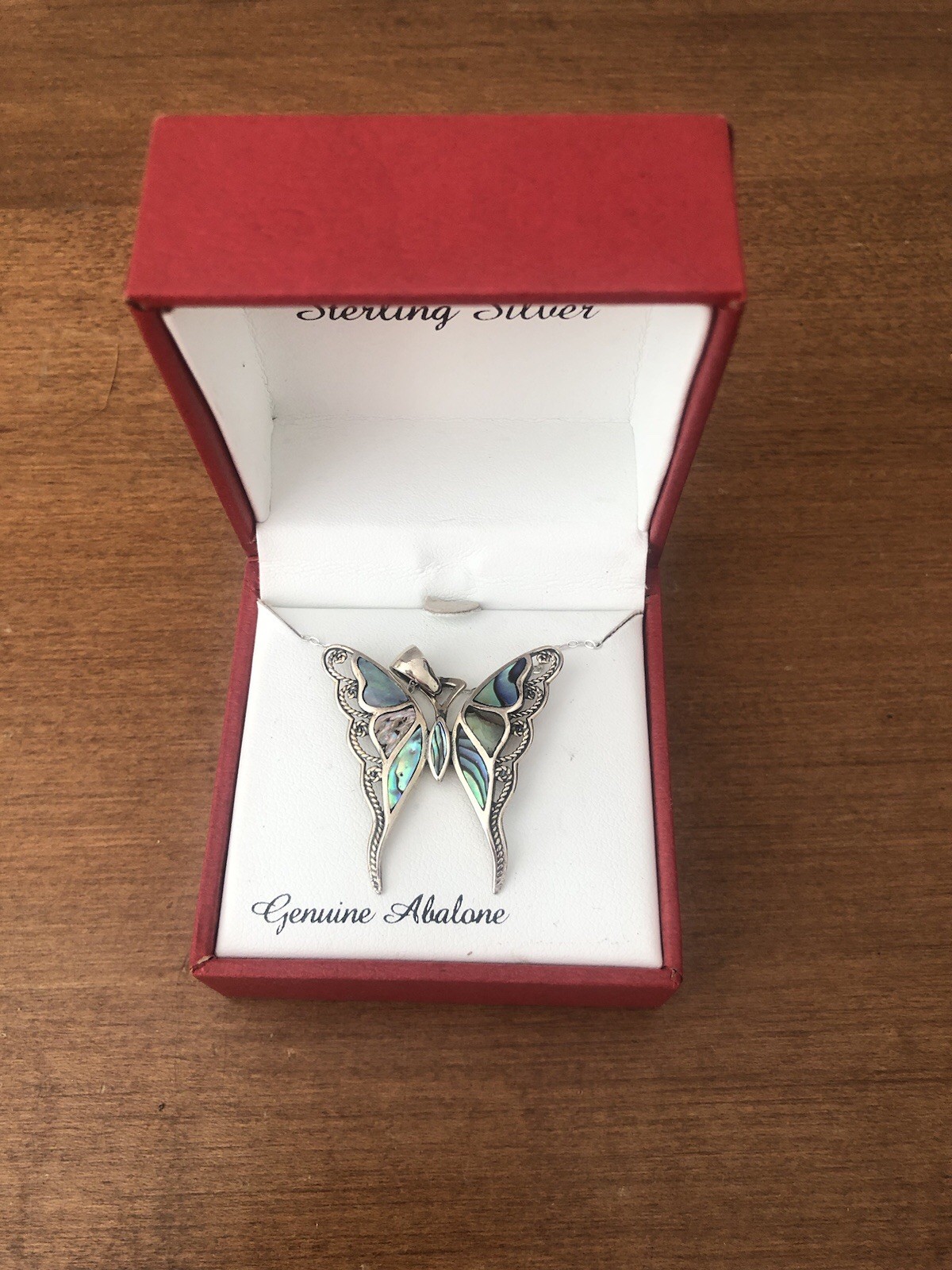New Genuine Abalone Butterfly Necklace Chain Stamped 925 Sterling Silver