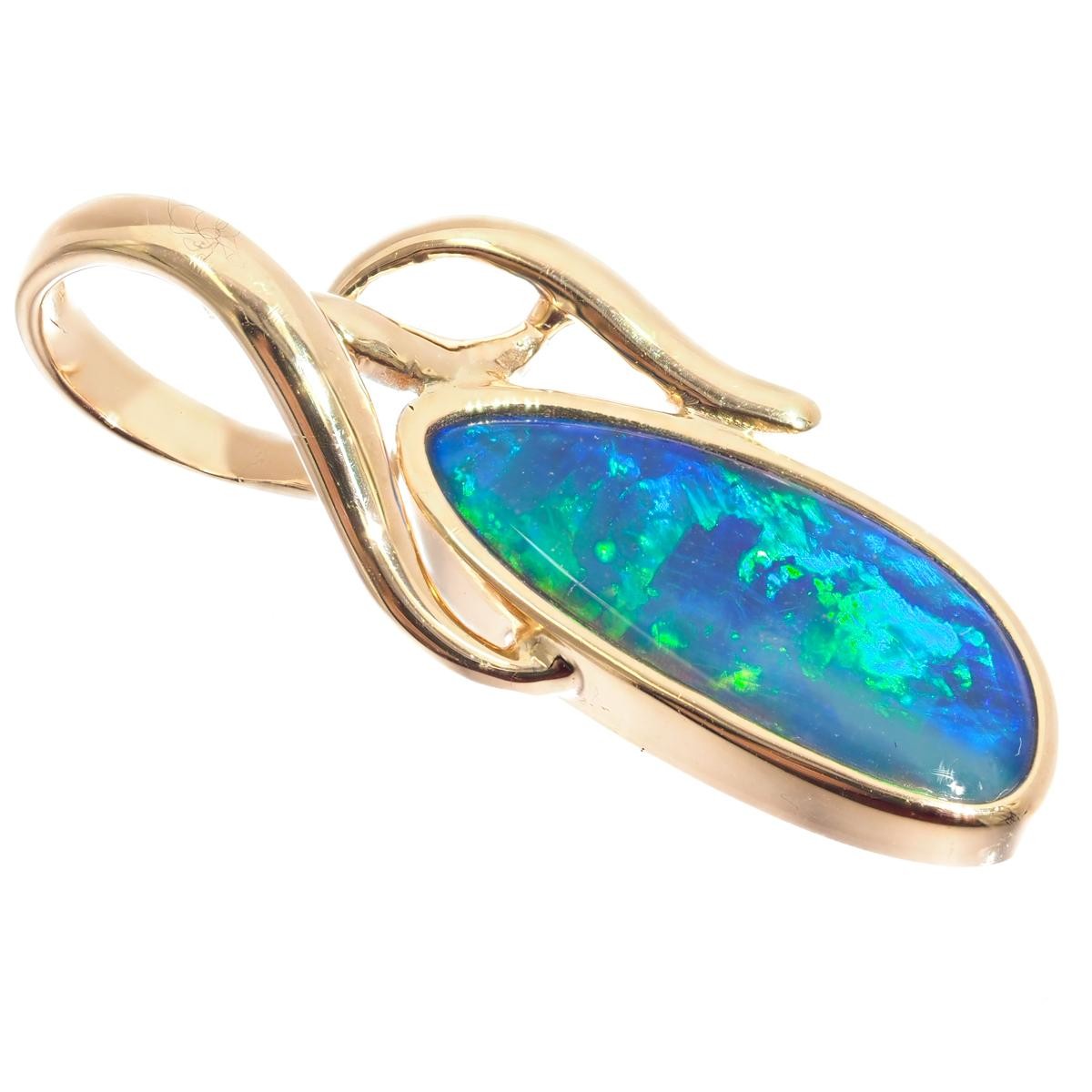 Gold Large Freeform Aaa Fiery Natural Australian Opal 14K Gold Pendant, 7/8″