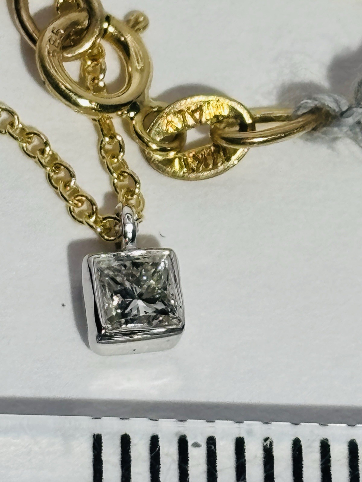 diamond necklace fine jewelry 14k gold natural square 17point bezel GH-si1