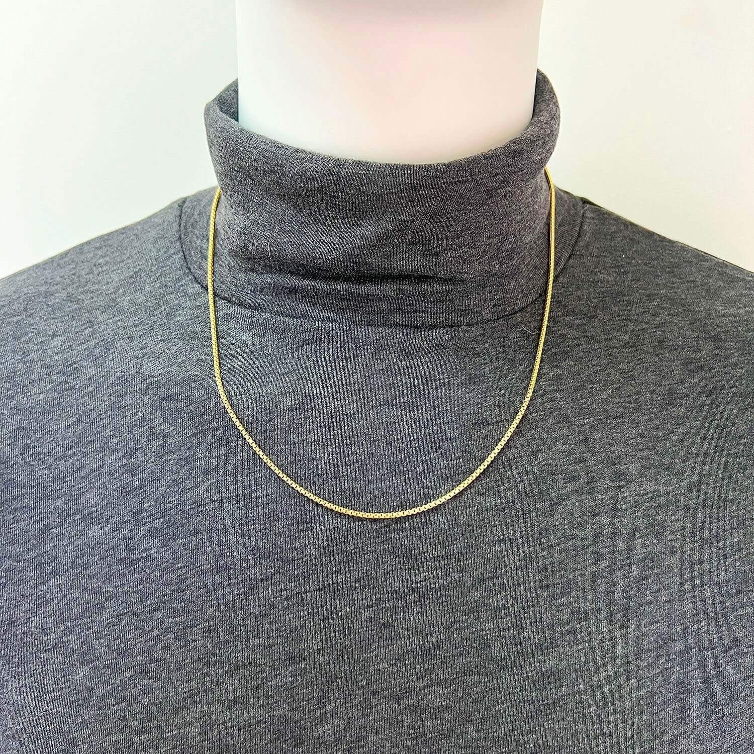 18K Yellow Gold Over Silver 1.7mm Solid Round Box Chain Necklace 16″-24″