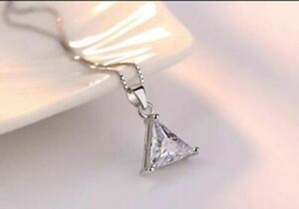 3CT Trillion Solitaire Cut VVS1 Diamond Lab Created Pendant 14K White Gold Over