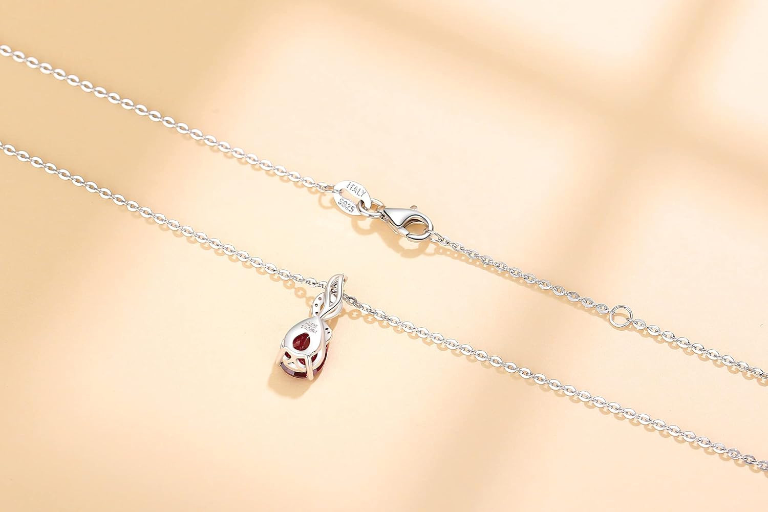 14K Solid White Gold Teardrop Pendant with Diamond Birthstone Necklace
