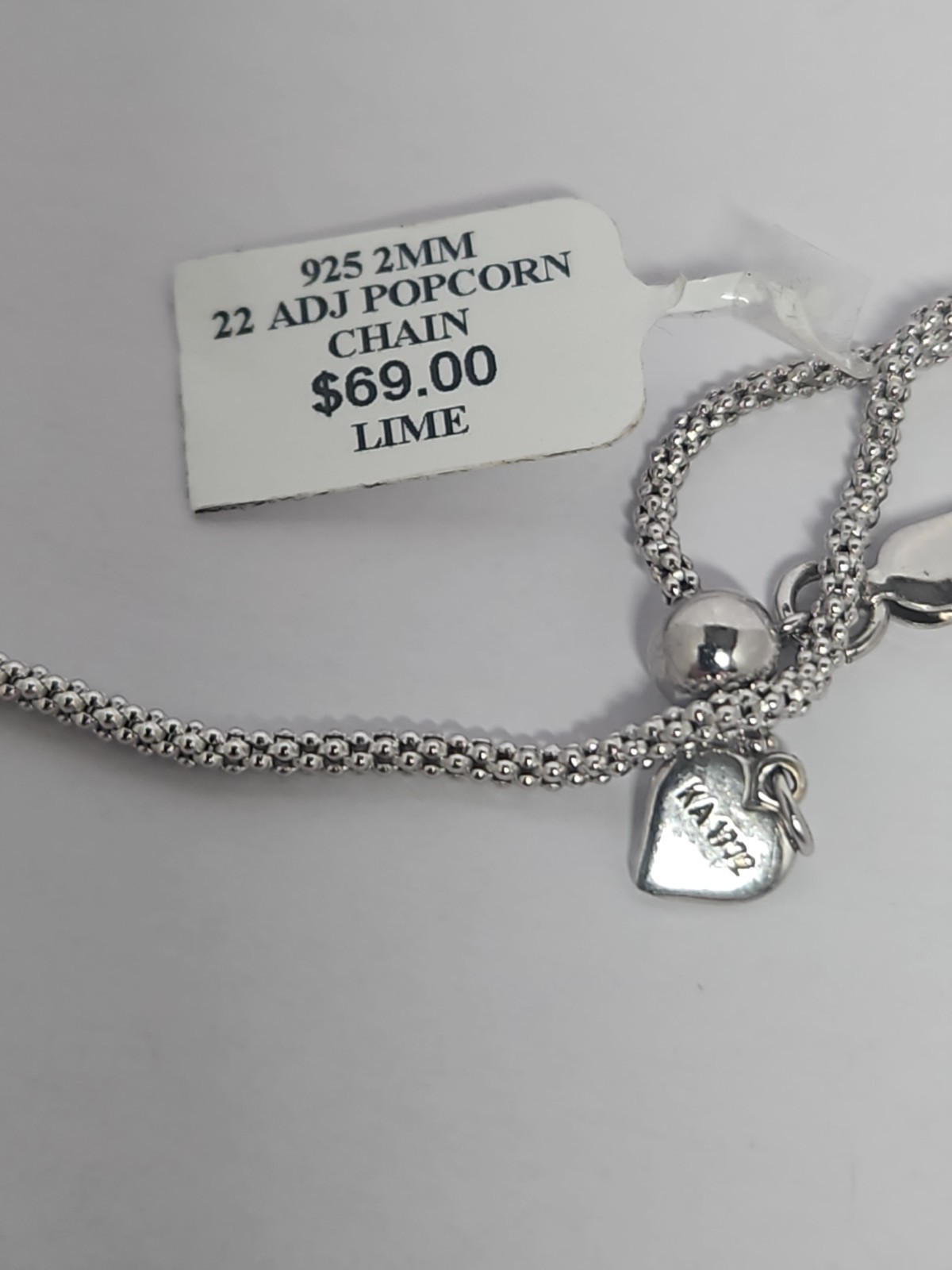 Karizia Italy 925 Sterling Silver 2mm Popcorn Chain Necklace 22″ Adjustable