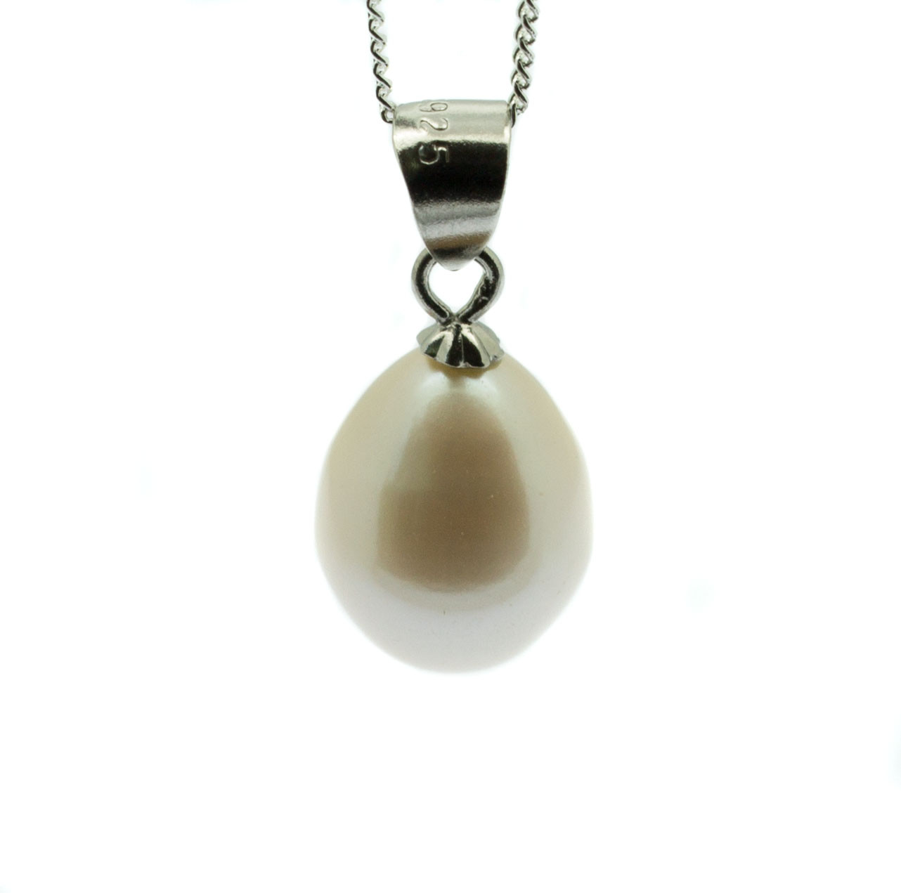 Single Pearl Pendant Necklace 9mm Cultured Freshwater Pearl Sterling Silver