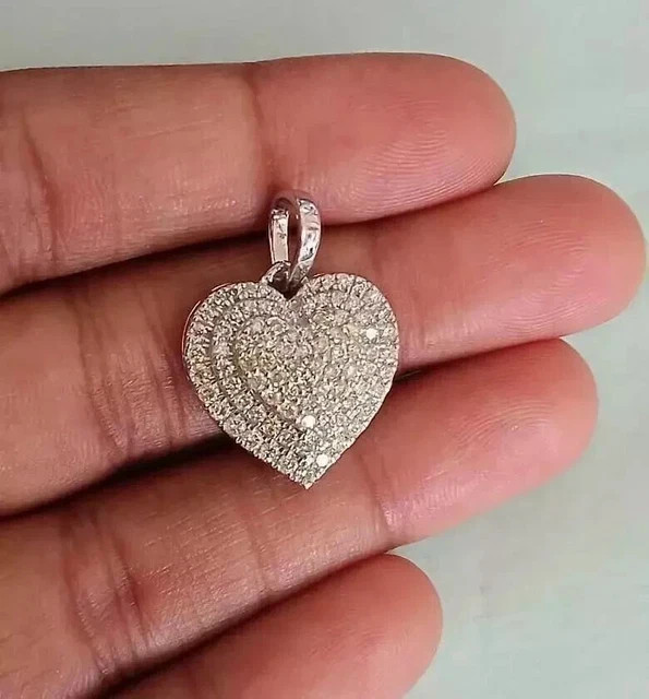 2Ct Round Cut Moissanite Cluster Heart Pendant 14k White Gold Plated Free Chain