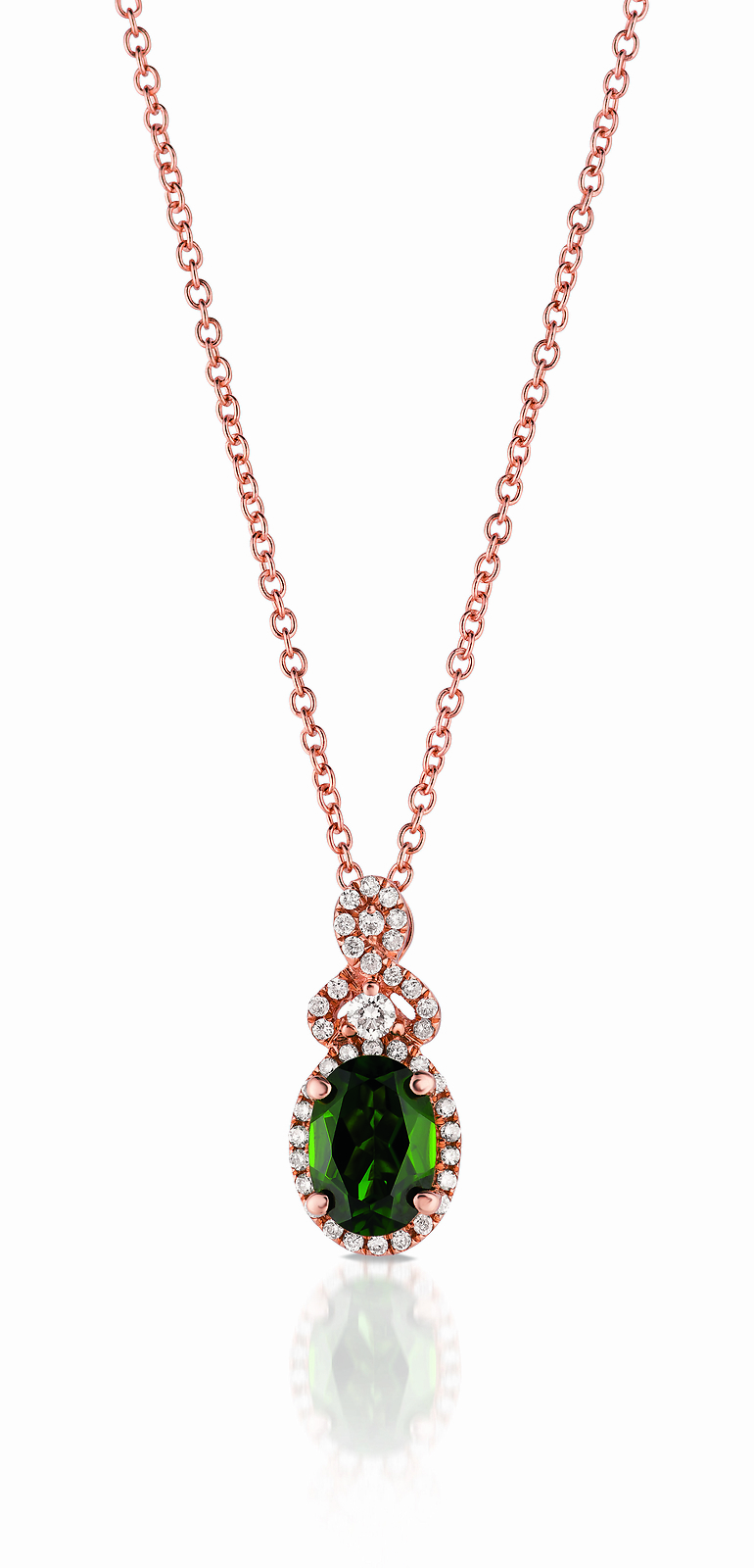 LeVian 14K Rose Gold Chrome Diopside G-H SI1 Diamond .78 ct 18″ Pendant Necklace