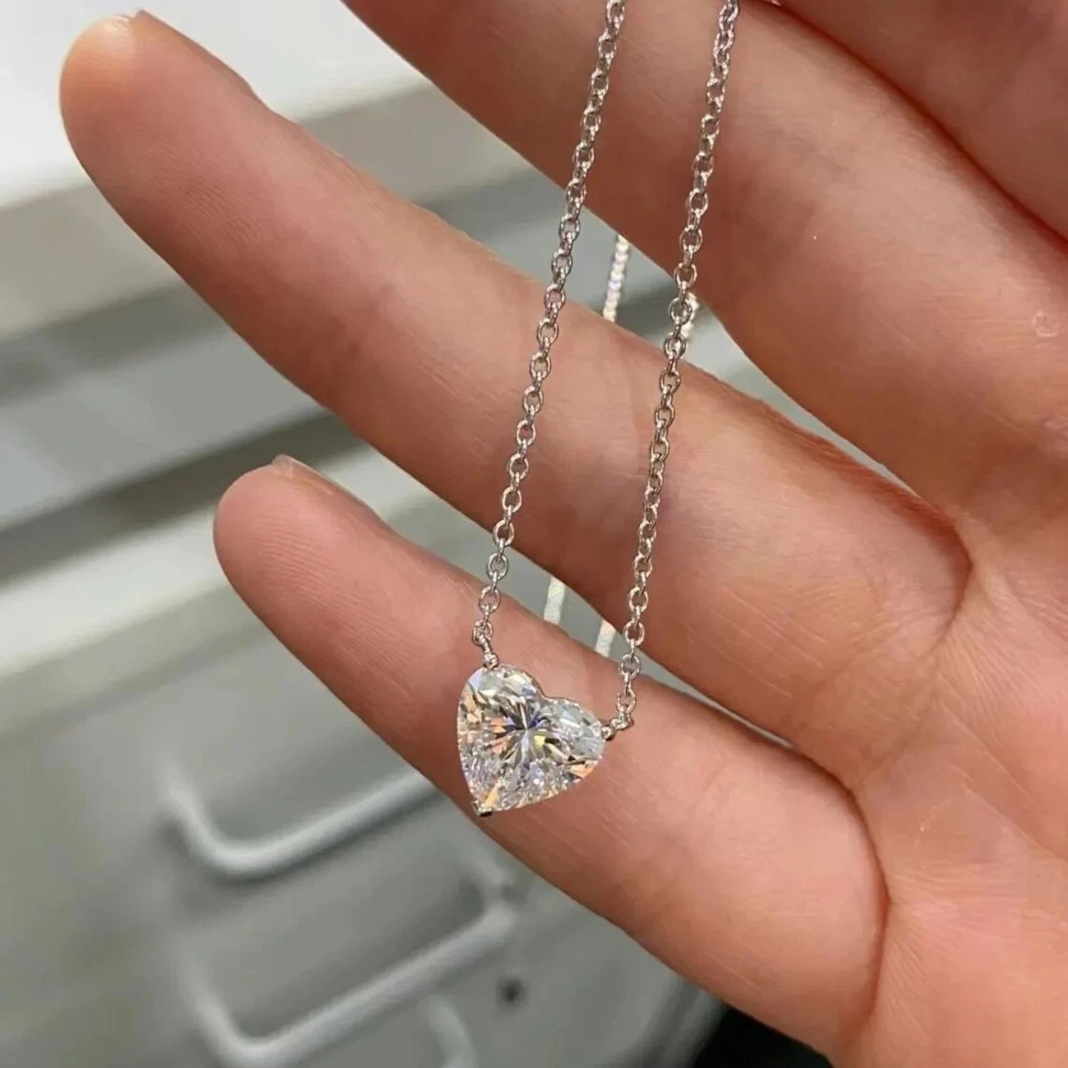 Gift Her Lab Grown Diamond 1.00 CT Tiny Heart Pendant Chain 925 Sterling Silver