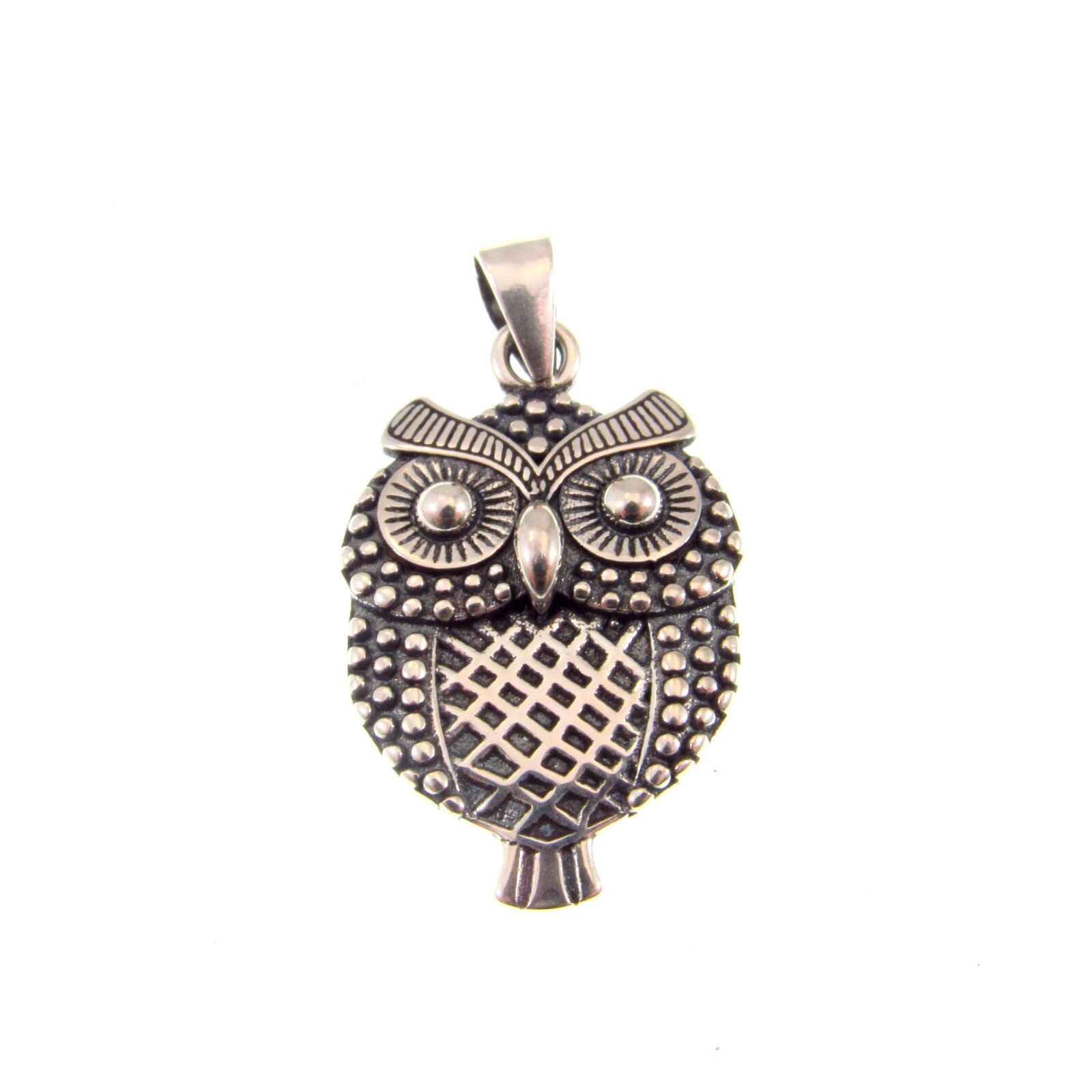 Solid 925 Sterling Silver Textured Retro Owl Pendant Charm, Cottagecore Jewely