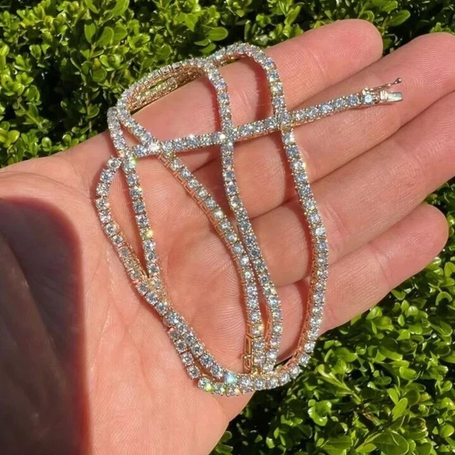 12CT Round Cut Lab Created 3MM Diamond Men’s 20″ Tennis Necklace in 925 Silver