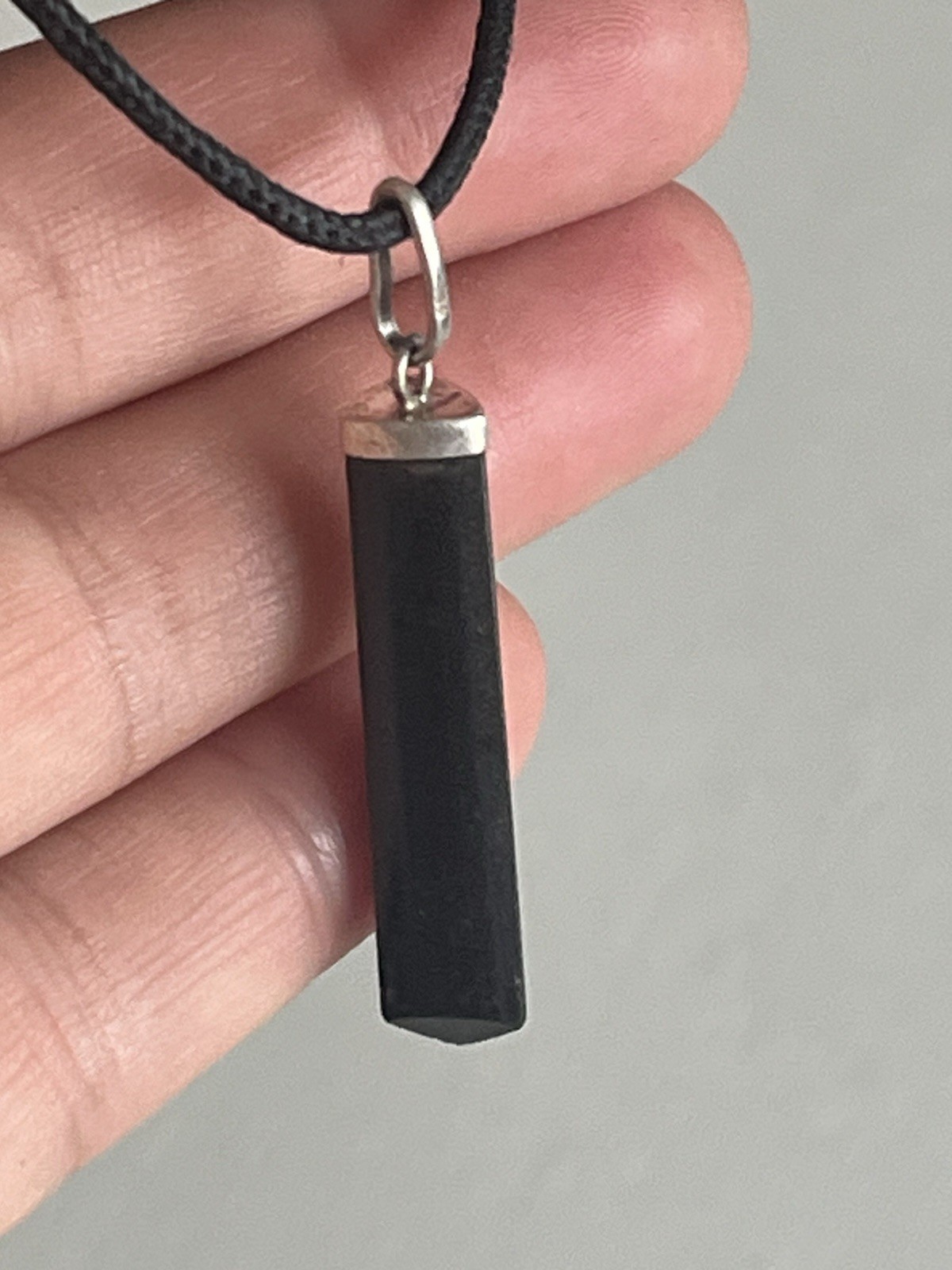 Polished Pointed Black Tourmaline Sterling Silver Pendant Necklace