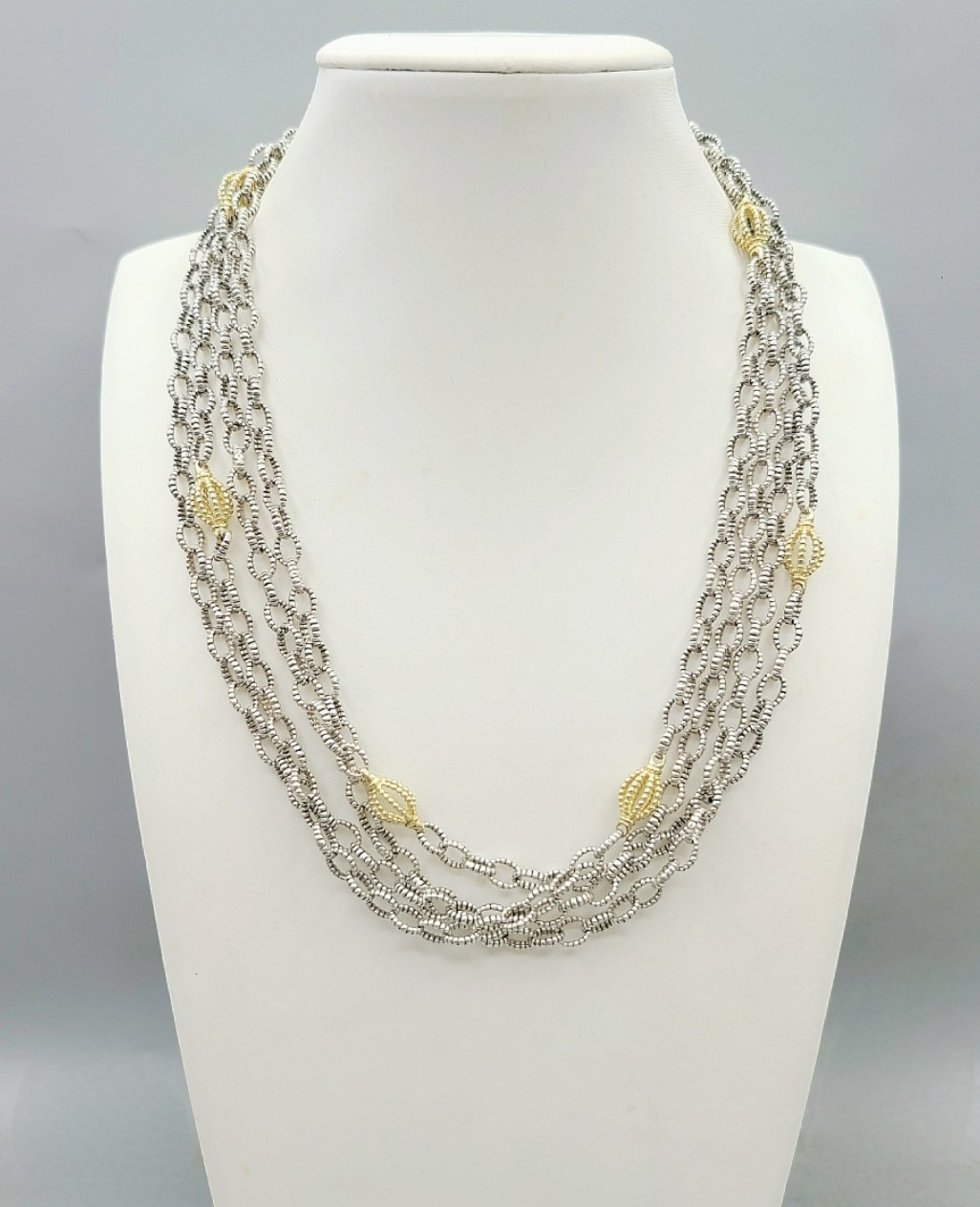 Lagos Caviar Signature Four Row Mixed Link Necklace with 18k Gold