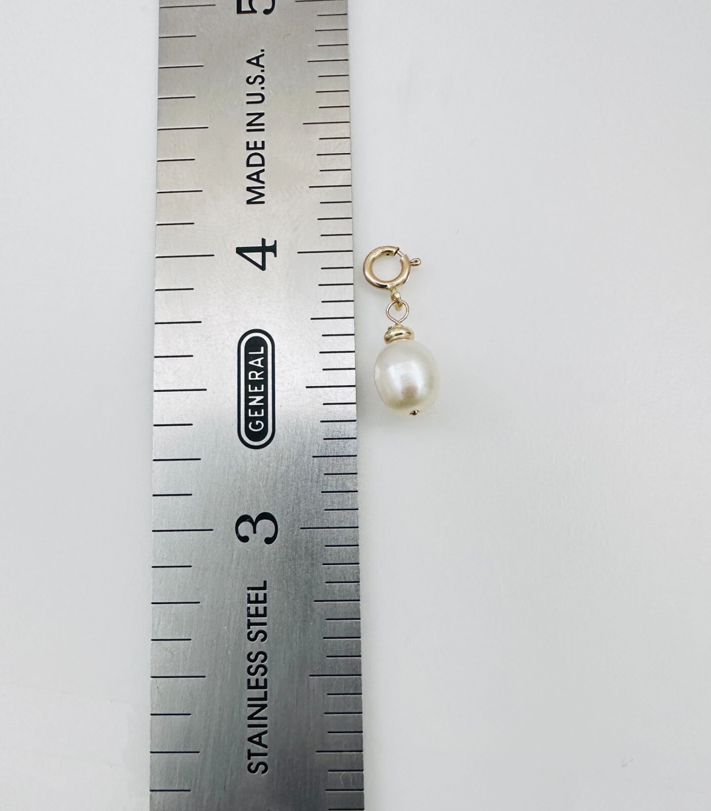 14K Solid Yellow Gold Dangle Baroque Pearl Small Charm Pendant w/Spring Clasp