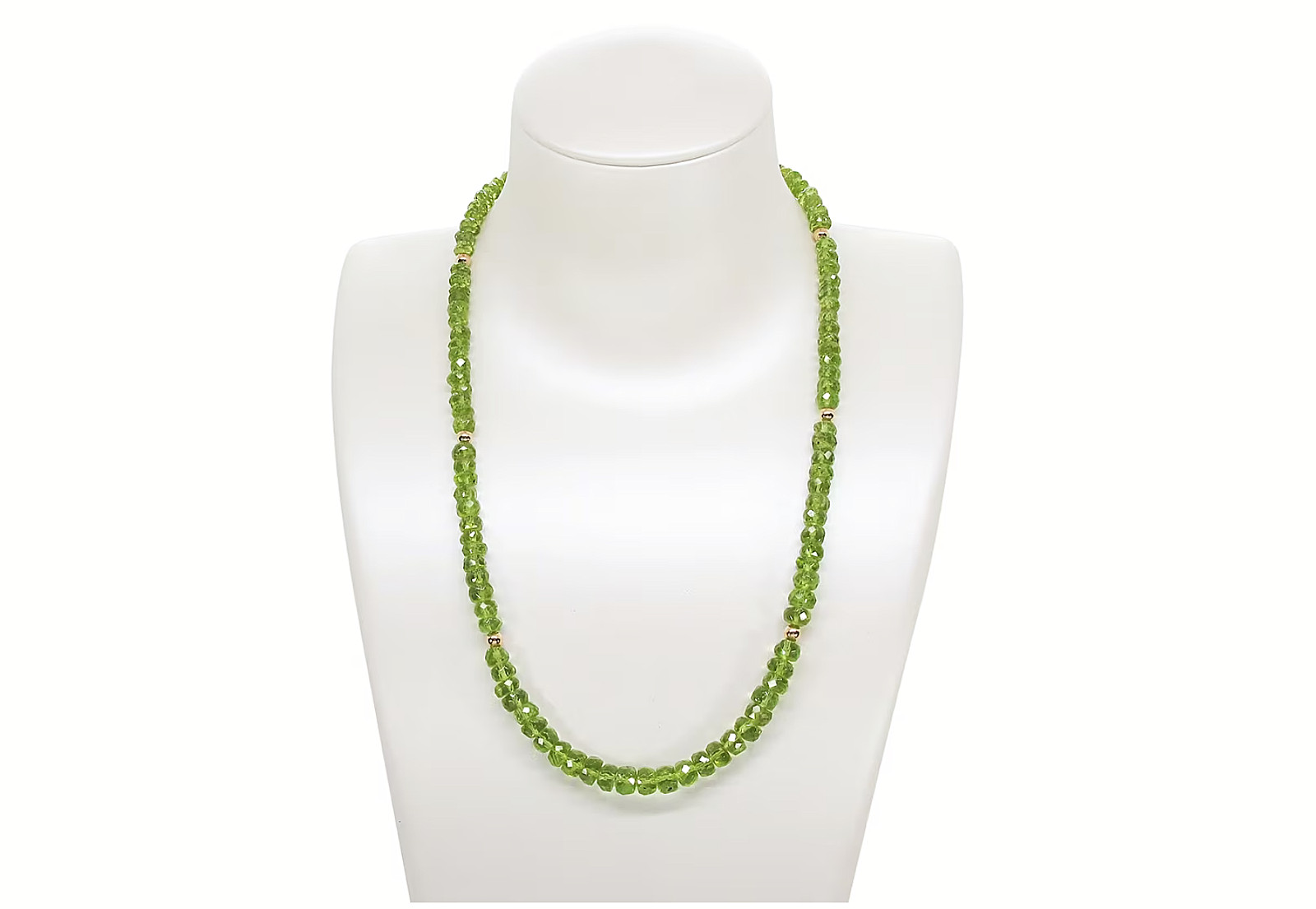 Natural Peridot Necklace 9K Gold Clasp 10K Gold Beads Eye Clean Clarity 17 Inch