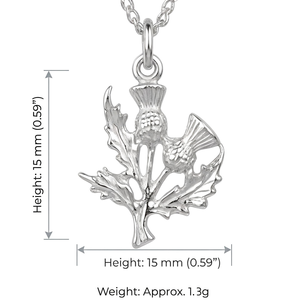 Sterling silver Scottish thistle pendant necklace with 18″ silver chain and box