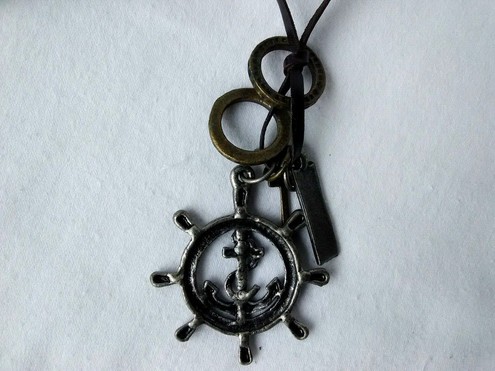Cross Anchor Pendant Nautical Wheel Pendant Surf Style Necklace US Seller Gift