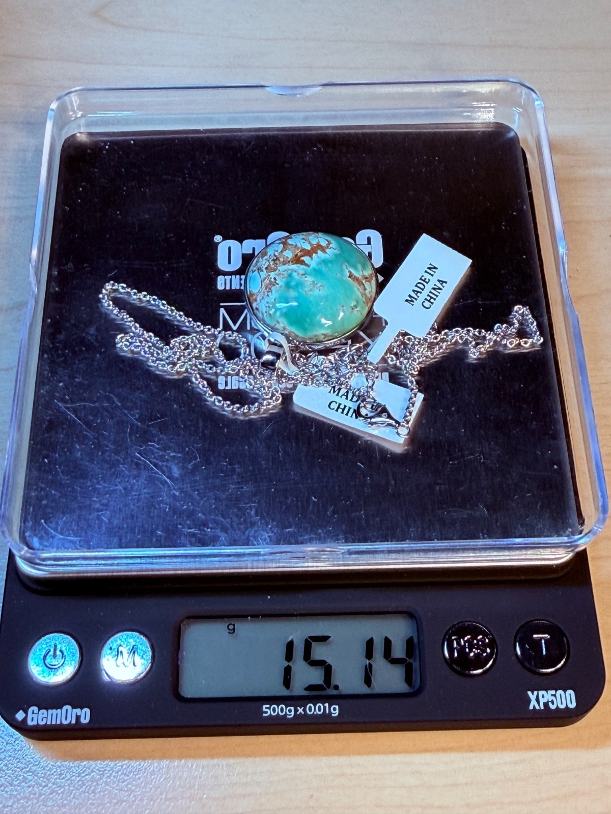 PINCTORE Sterling Silver 24mm Round Variscite Pendant w/ Cable Chain 18in – 21in