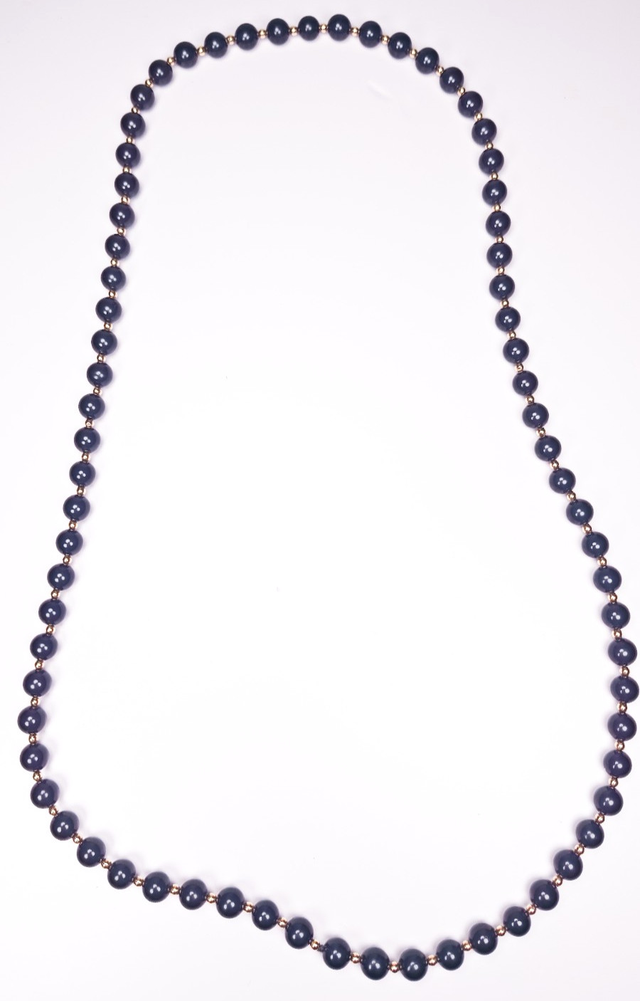 14K Yellow Gold Black Onyx Beaded Ball Necklace 29″ Long Estate 52.23g Vintage