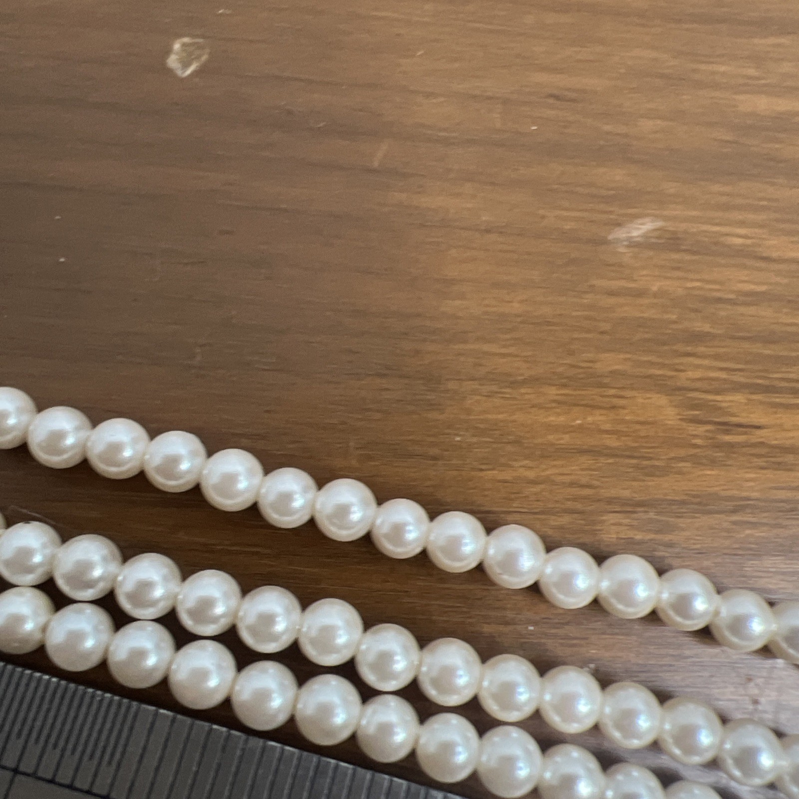 German Vintage G Silver 3 Strand Small Pearl Necklace Faux? ~ 19 Inch