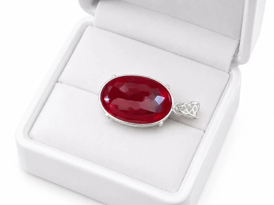 25 Ct Natural Ruby Oval Cut Pendant 925 Sterling Silver Certified