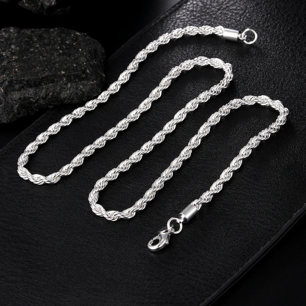 925 Sterling Silver Italian Rope Chain Men’s Necklace 4mm – NEW