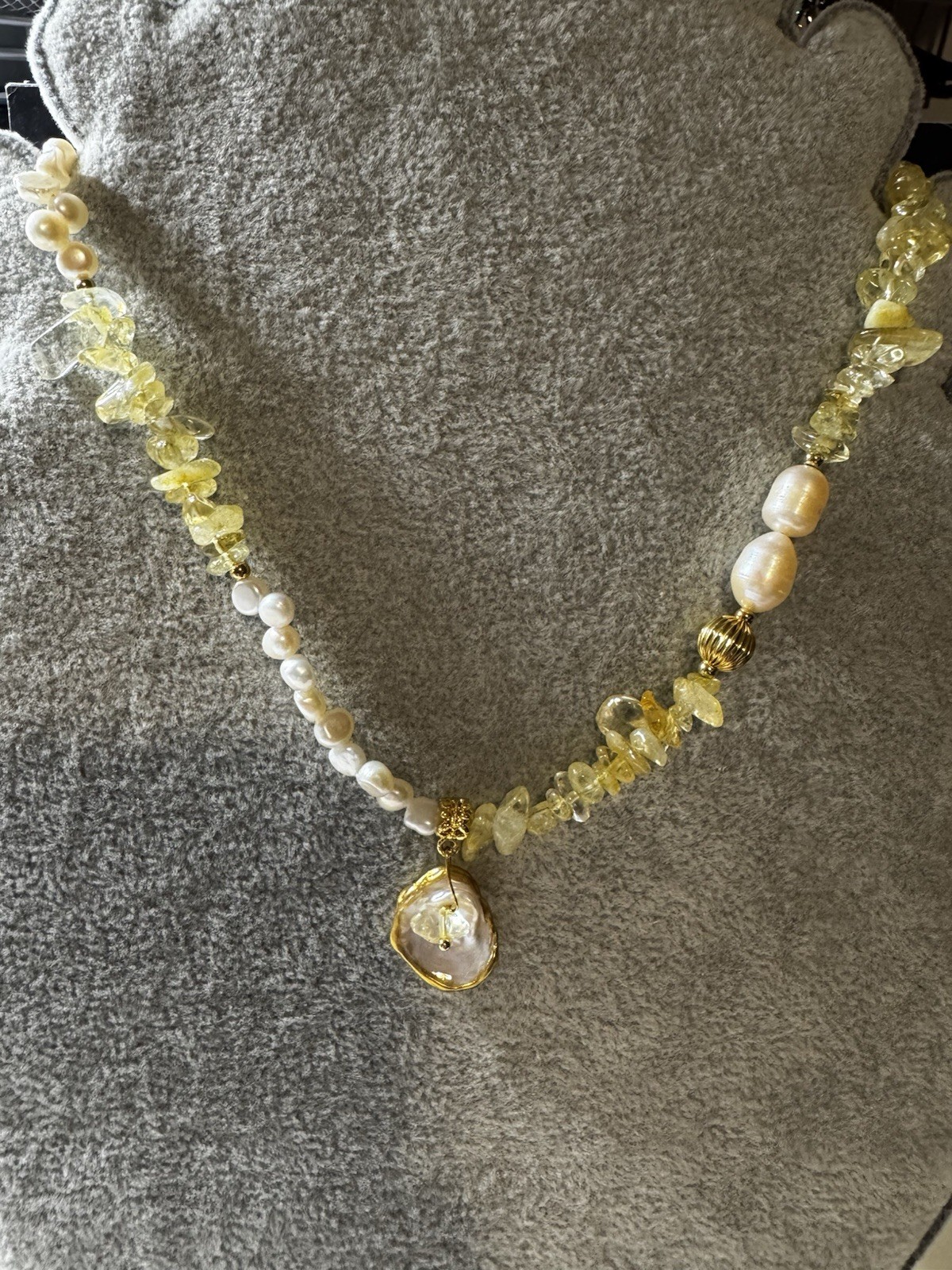 white Baroque keshi Pearl yellow crystal fashion necklace NIB free shipping