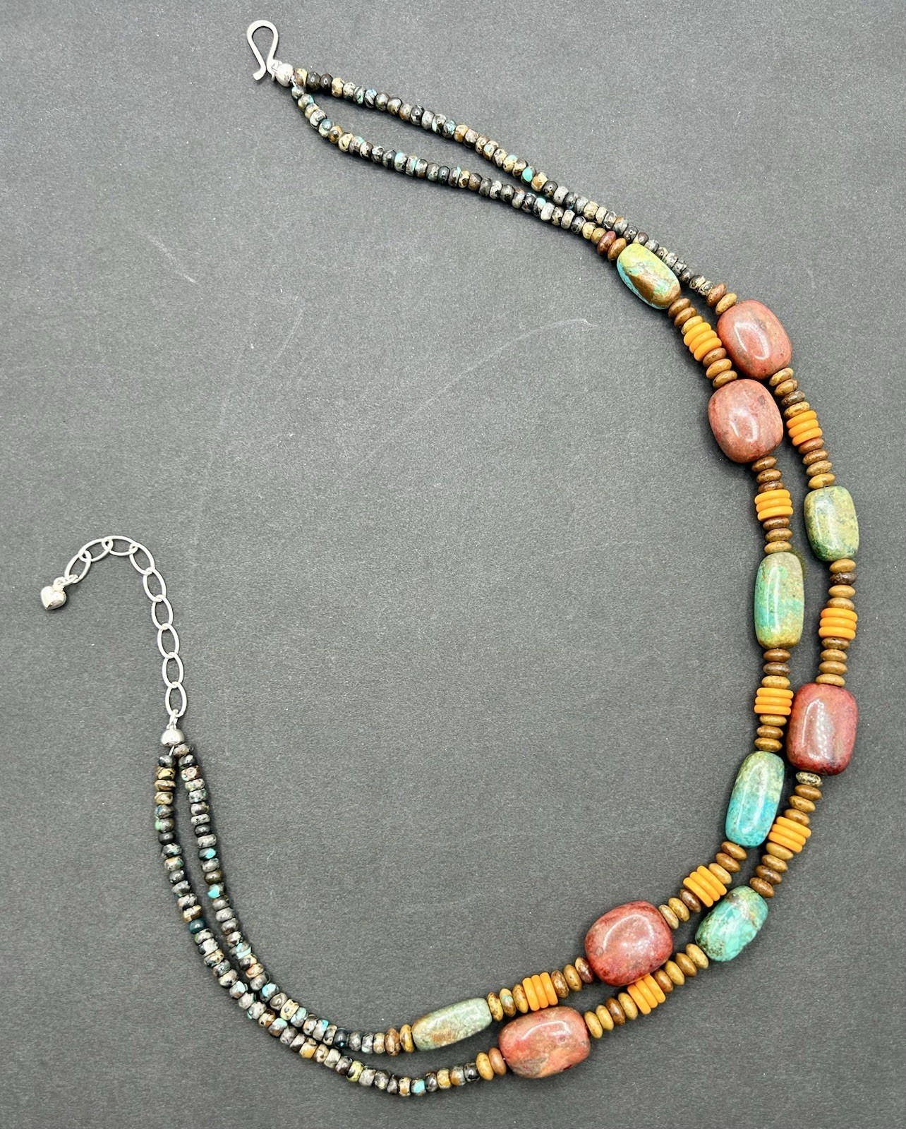 Jay King 925 Sterling Multi-Gem Necklace Turquoise, Coral, And Serpentine