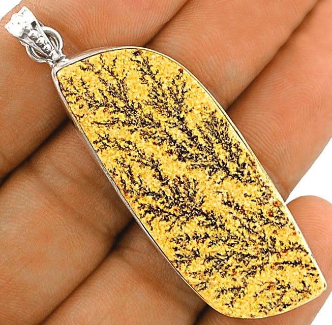 Natural Psilomelane Dendrite German 925 Sterling Silver Pendant Jewelry
