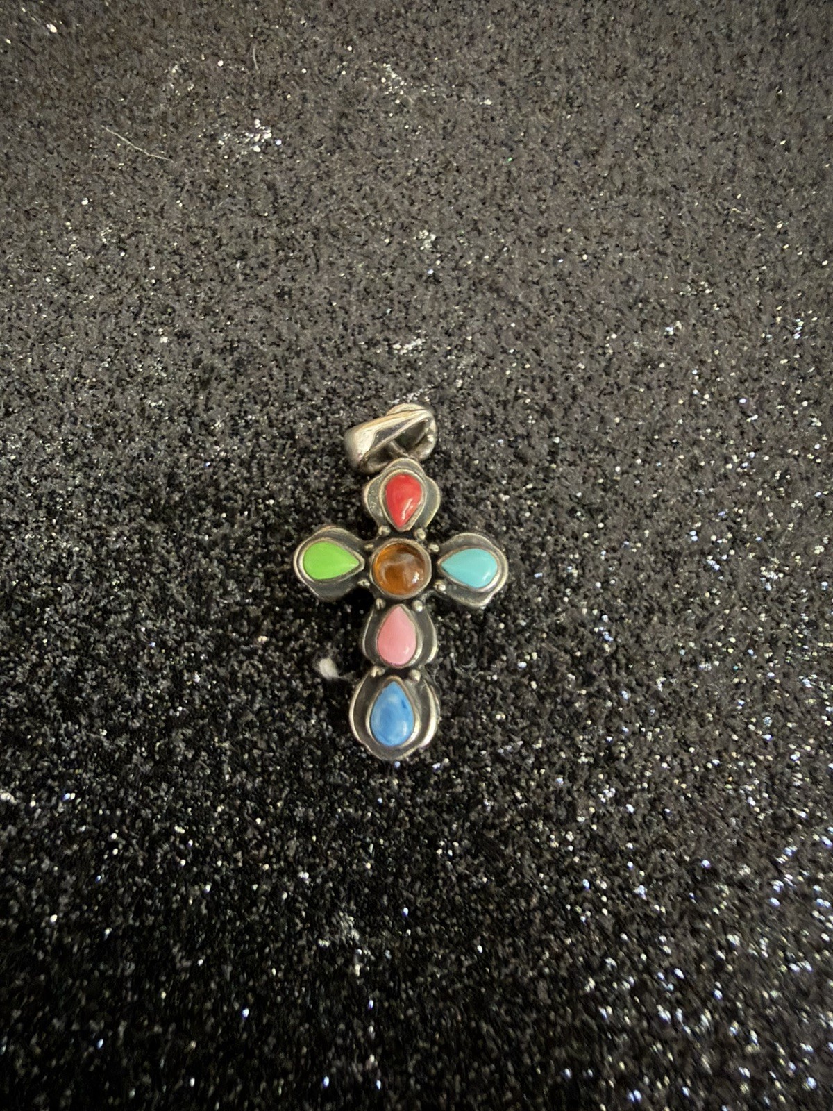 334 Silpada Sterling Silver 925 Petite Multi-stone Cross Pendant Retired