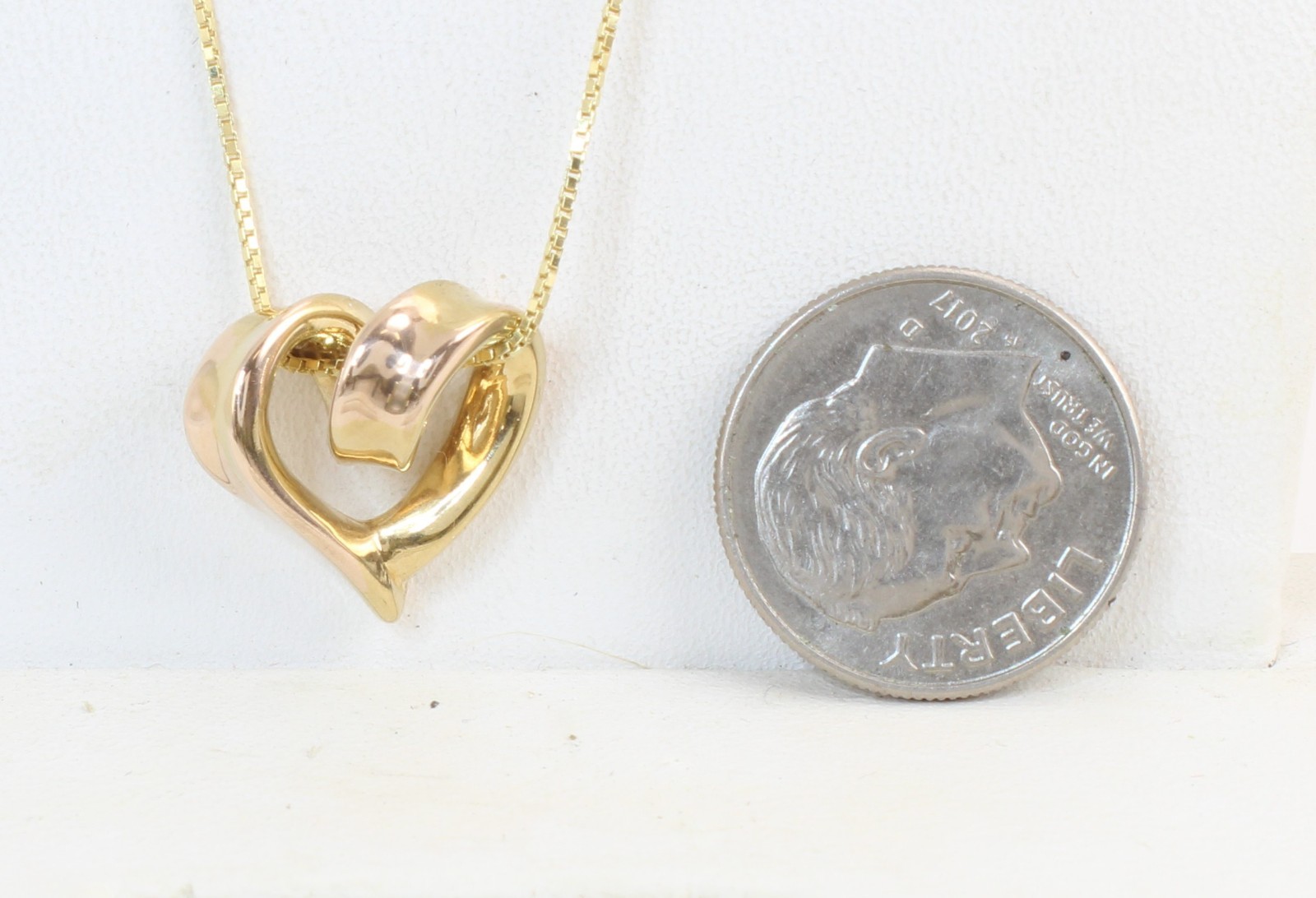 14k Solid Gold Designer Hollow Heart Charm Pendant Necklace 18″ Box Chain