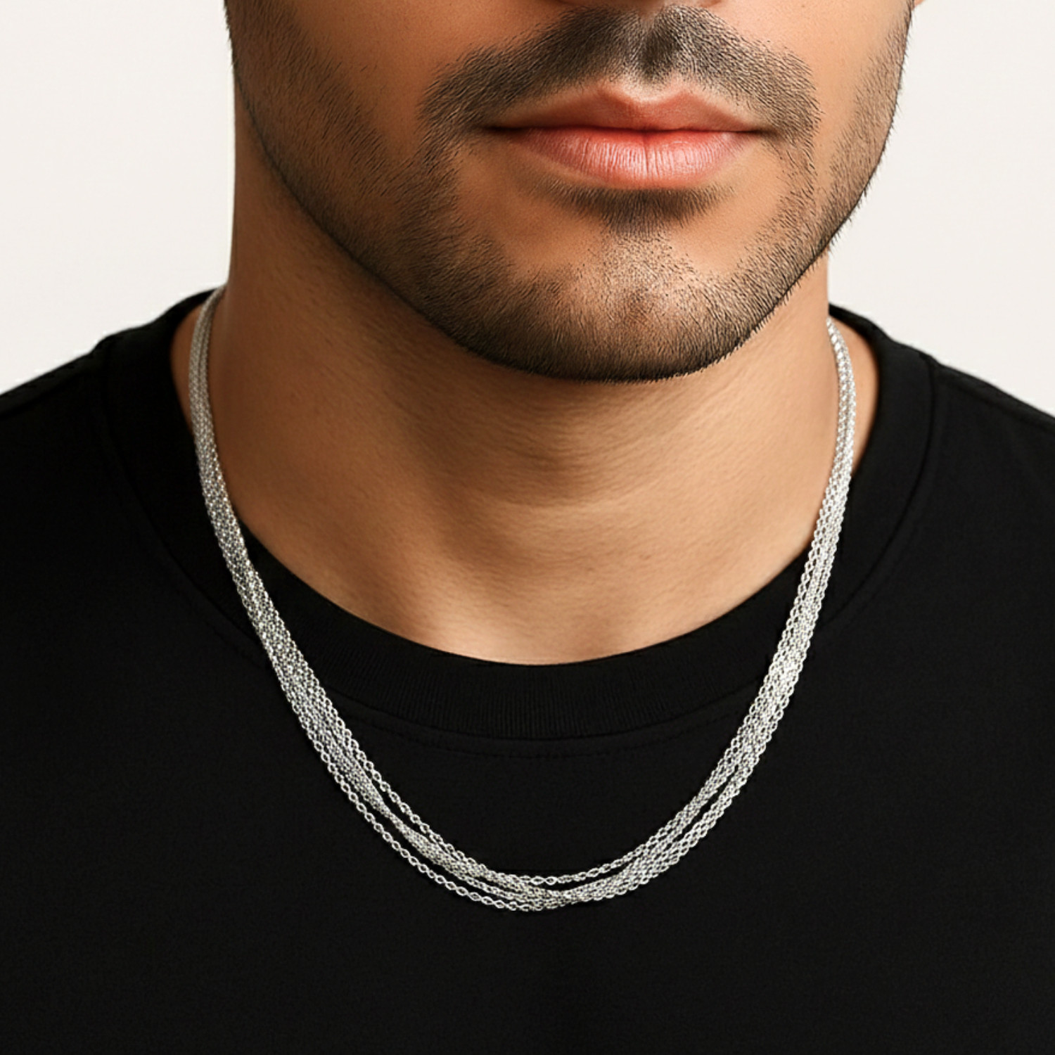 Solid 925 Sterling Silver Brilliantina Multi Strand Cable Chain Italian Necklace