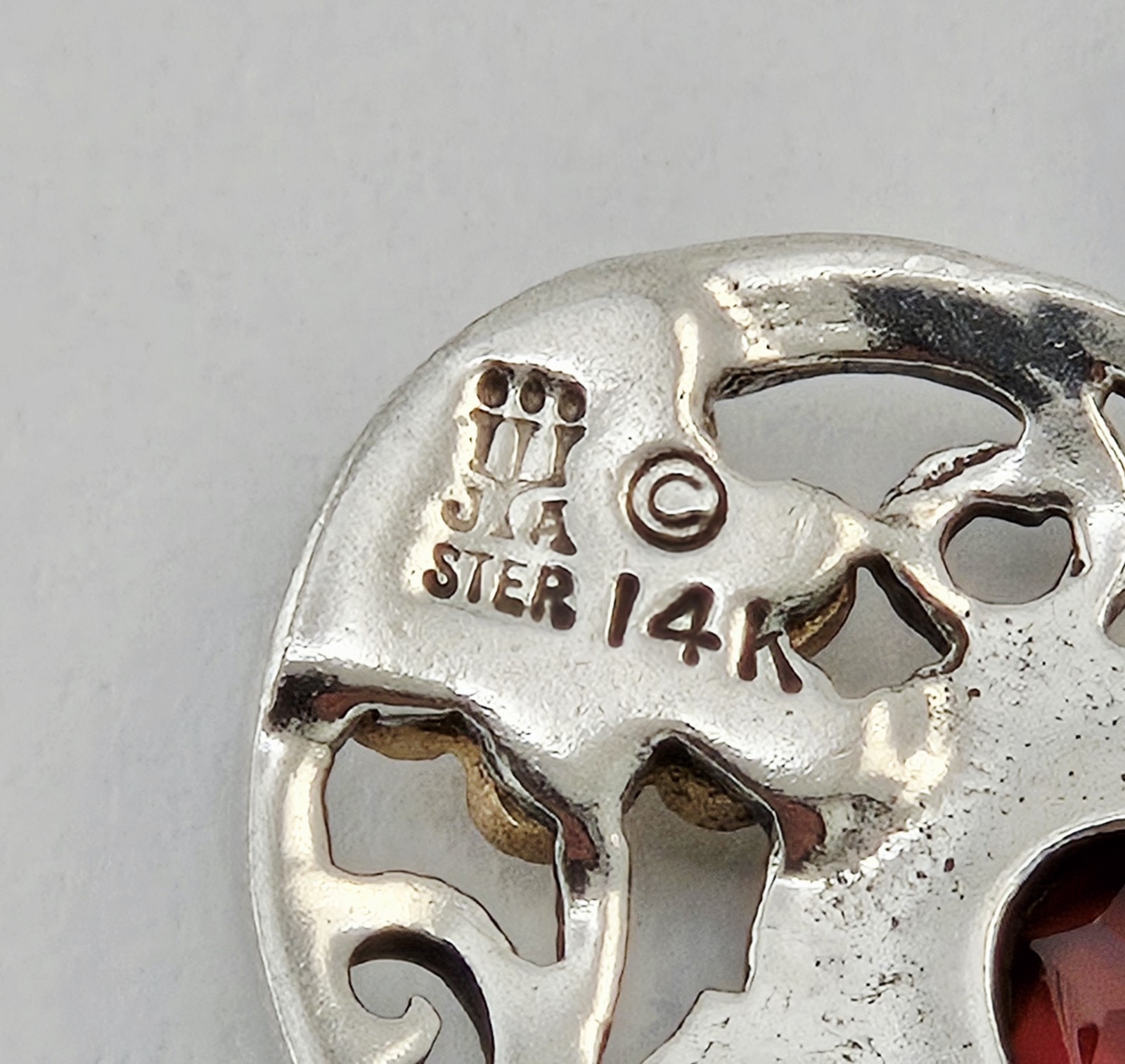 Vintage James Avery Sterling Silver & 14K Gold Garnet Heart Flower Pendant 3.6g