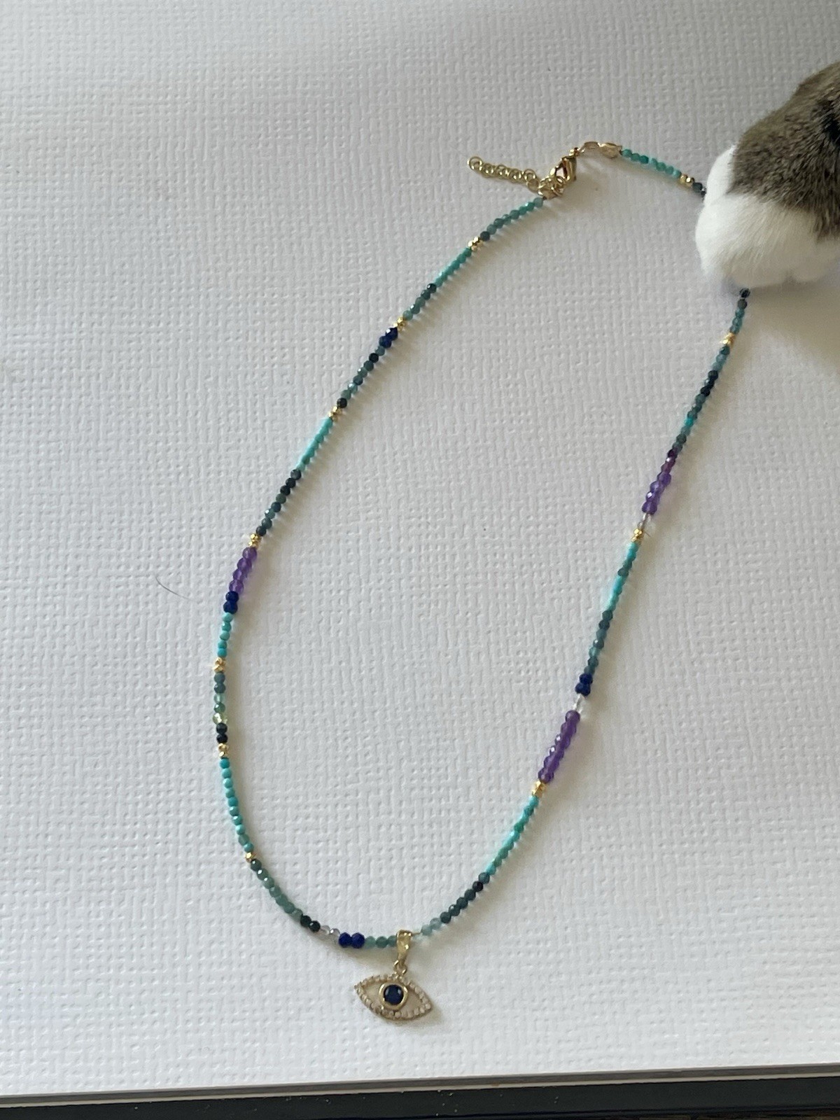 Gold 10k multi color gemstone necklace Evil Eye Pedant
