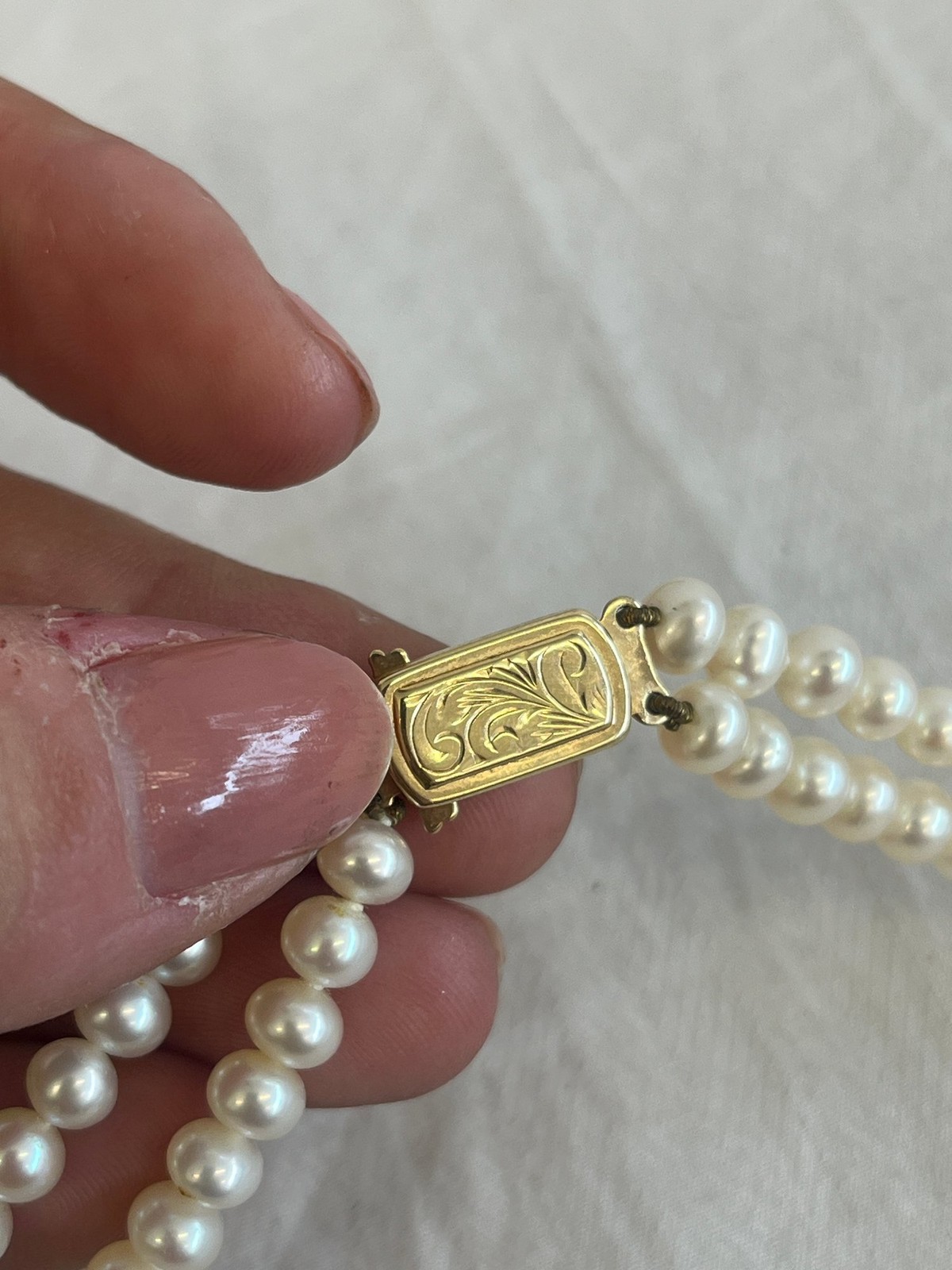 Vintage Lotus 9ct Gold Cultured Pearls Double Strand Necklace with Box