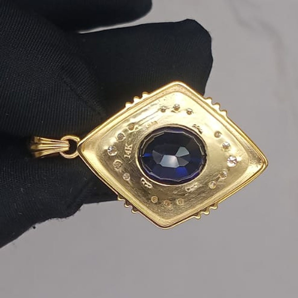 6.00ct Oval Natural Blue Sapphire Diamond Solid 14K Yellow Gold Pendant No Chain
