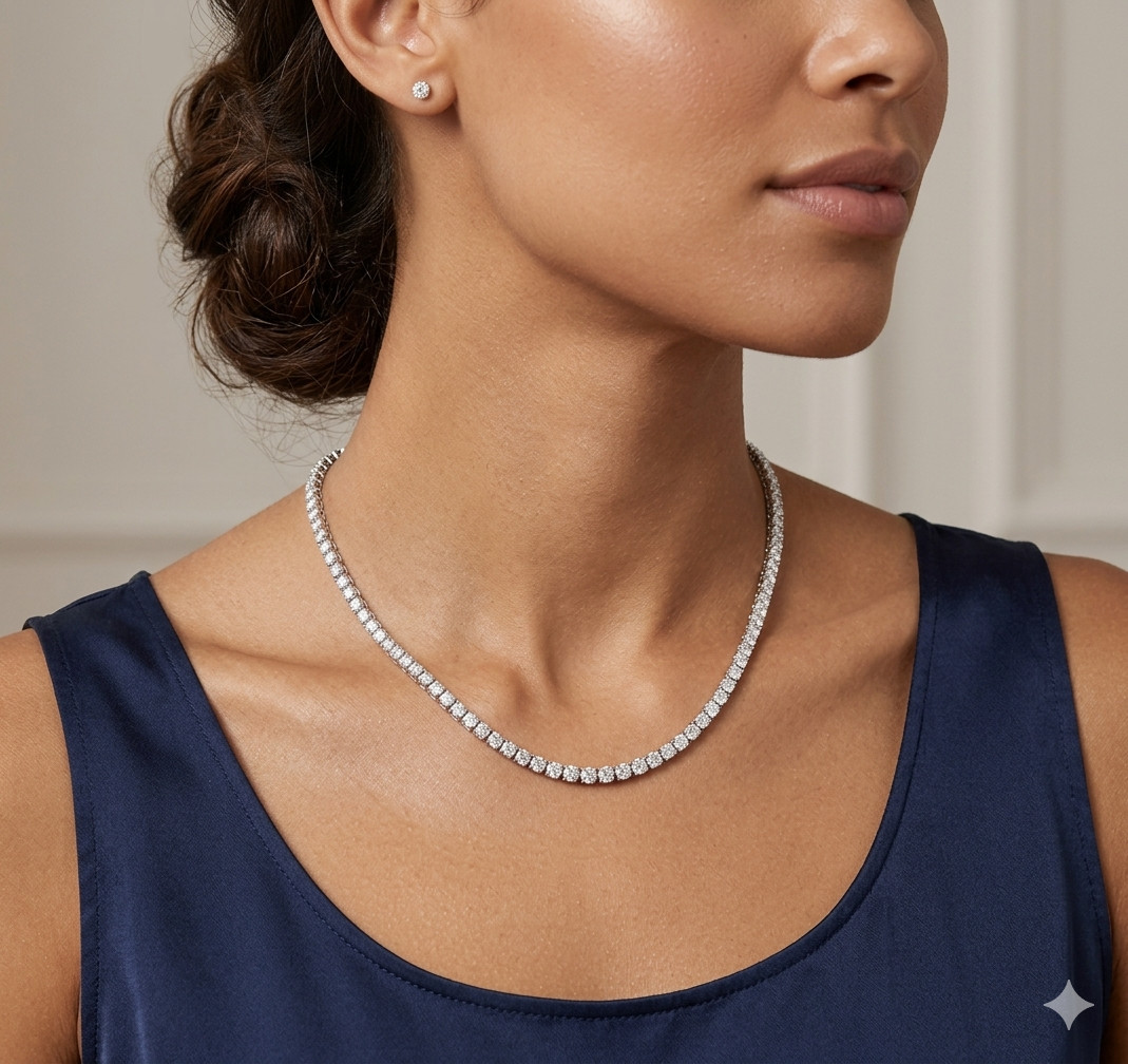 Glittering 3mm 11.90 Diamonds Tennis Necklace-FREE Diamond Studs, FREE Tariffs