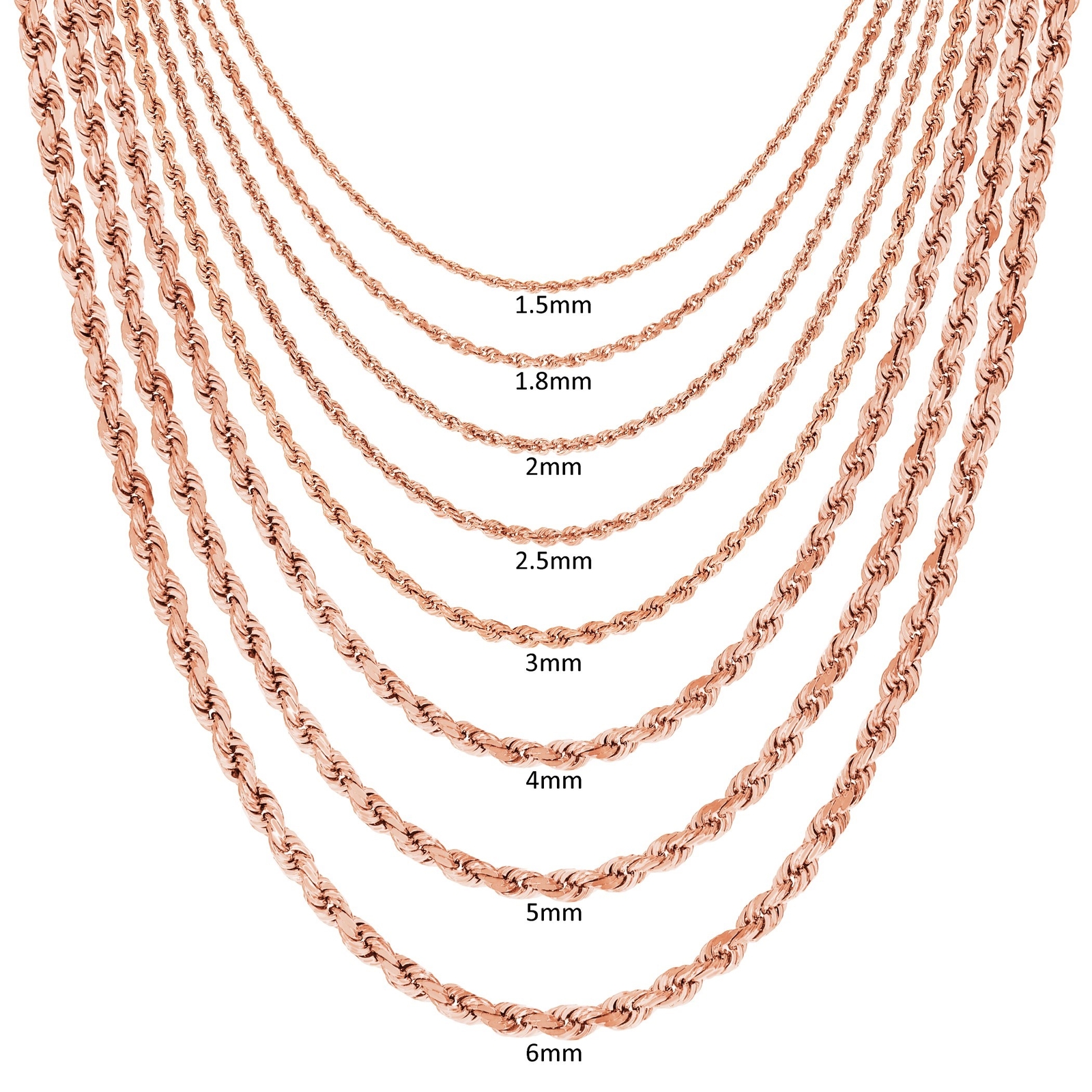 14K Rose Gold 1.5mm-6mm Diamond Cut Rope Chain Necklace Mens Womens 16″-30″