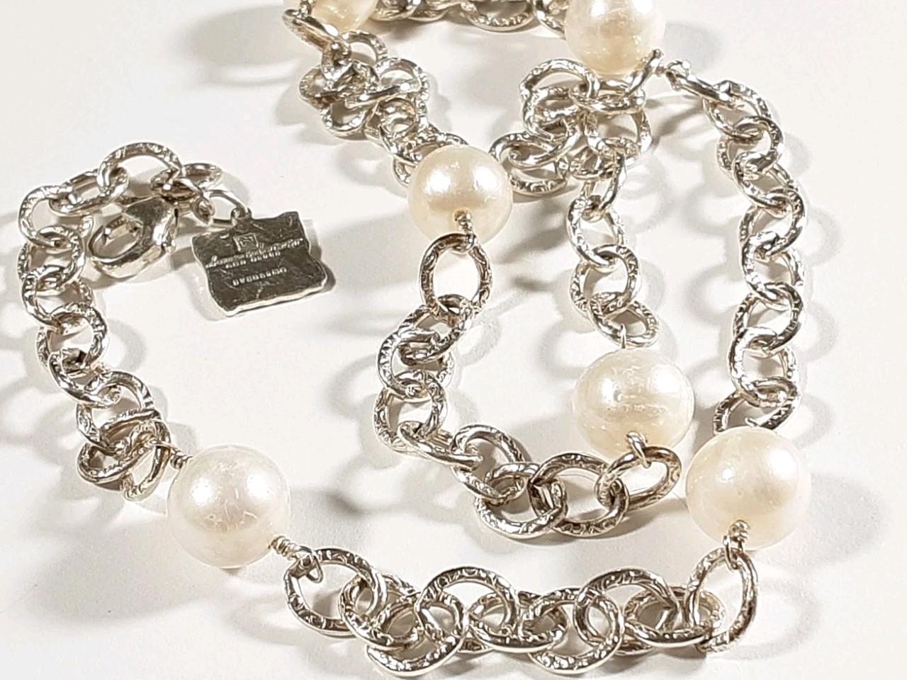 DESIGNER SIGNED 925 STERLING SILVER FAUX PEARLS 17.5″ WITH EXTENDER NECKLACE 19g