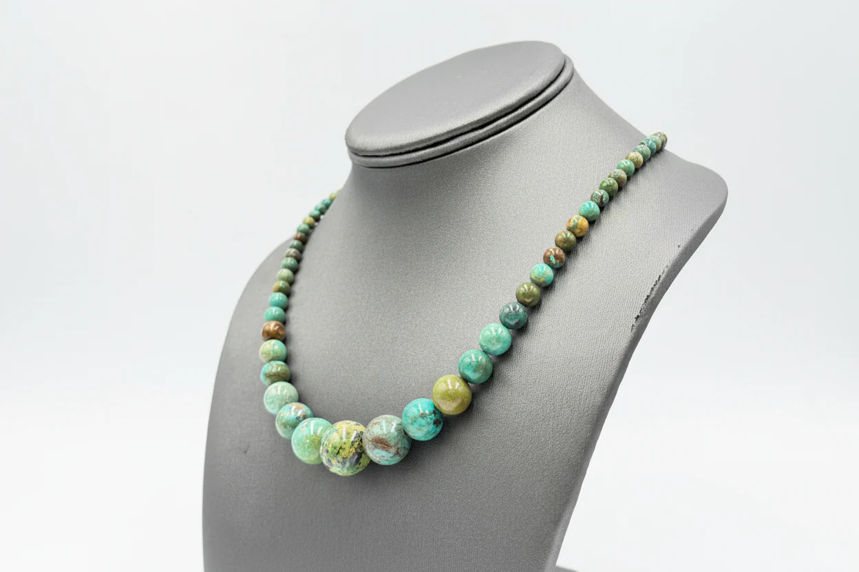 Jay King Sterling Silver New Red Skin Turquoise Graduated Round Bead Necklace,