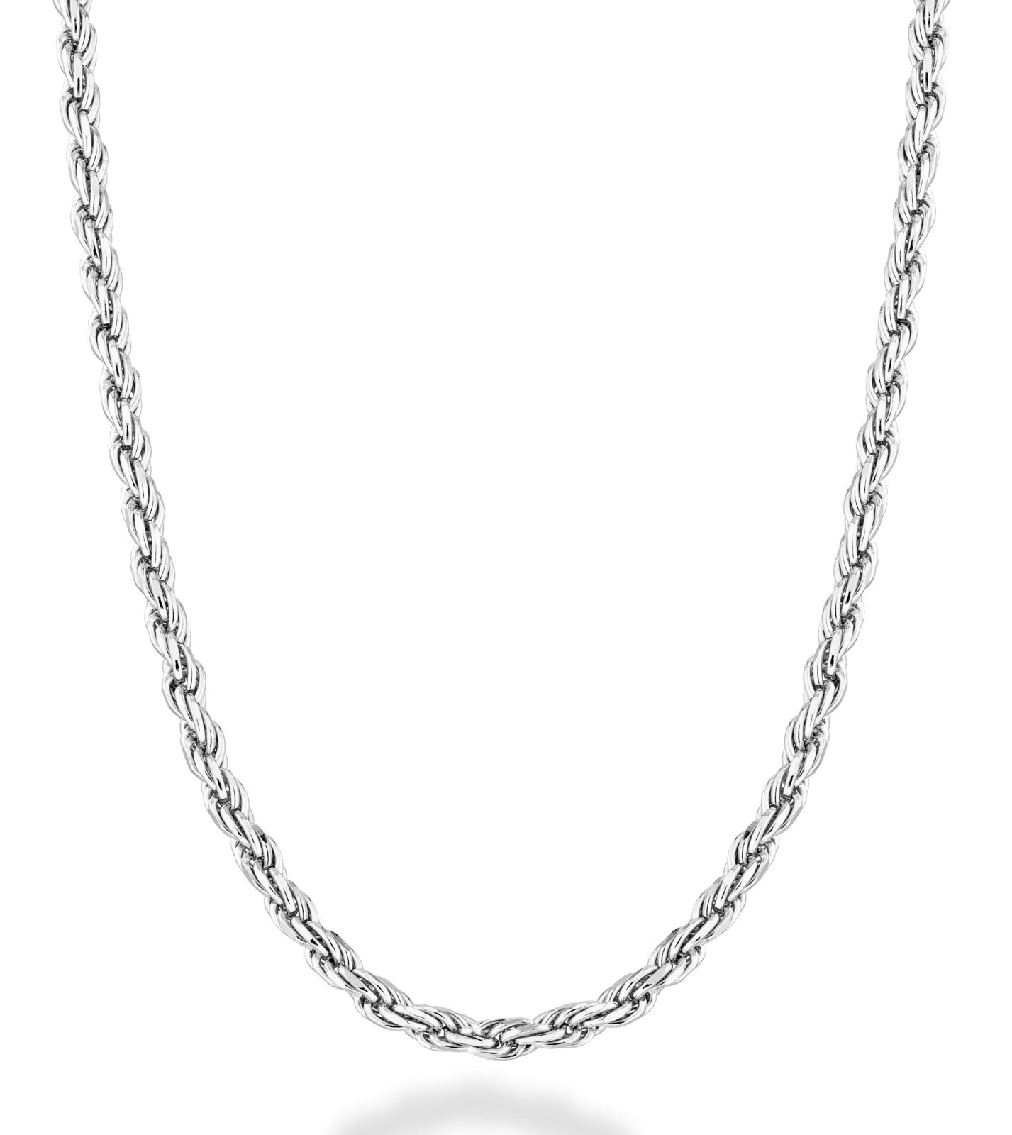 Solid 925 Sterling Silver Diamond-Cut Braided Rope Chain Necklace for Men & Wome